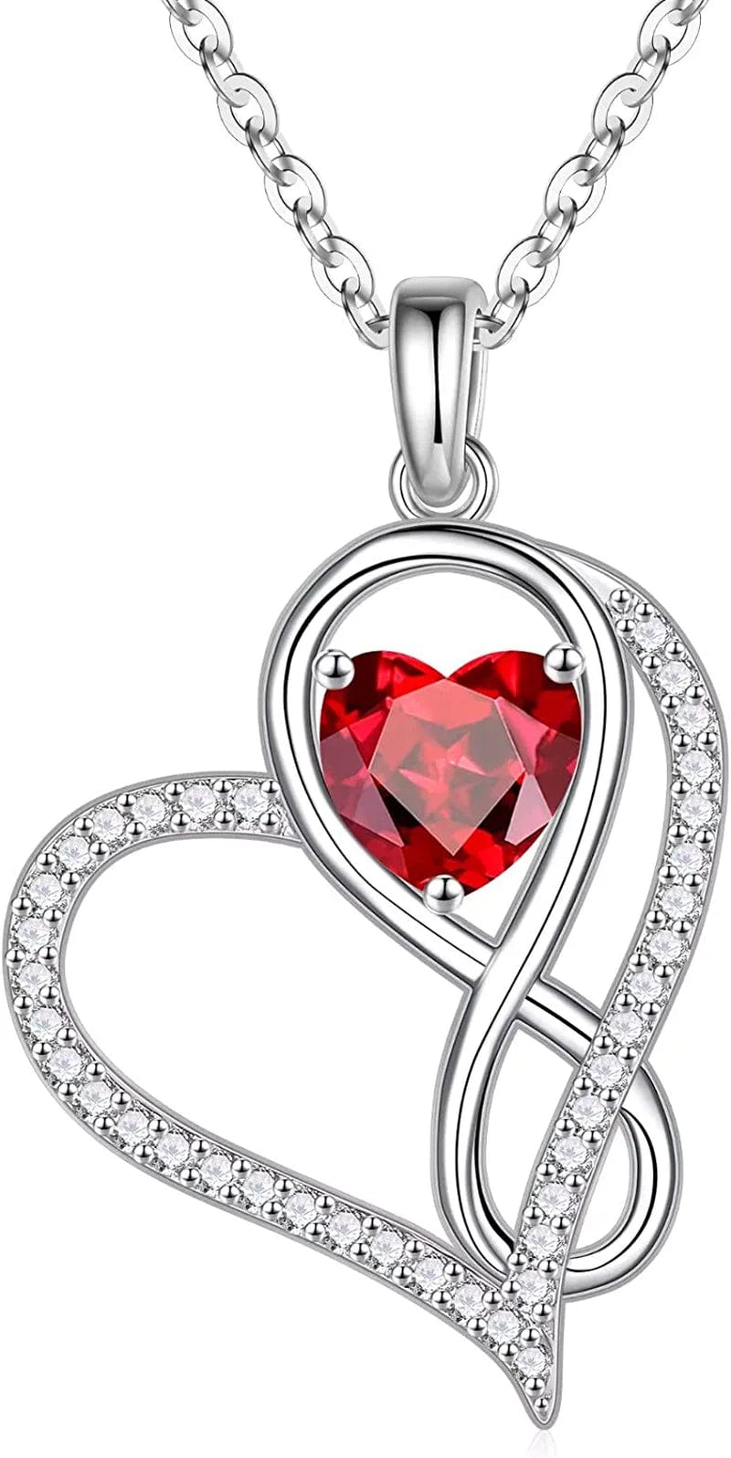 Infinite Love Heart Pendant Necklaces for Women, 925 Sterling Silver Love You Gifts Heart Birthstone Necklace Valentines Mothers Day Christmas Birthday Gifts for Women Mom Grandma Sister Daughter 1-Jan-Natural Garnet