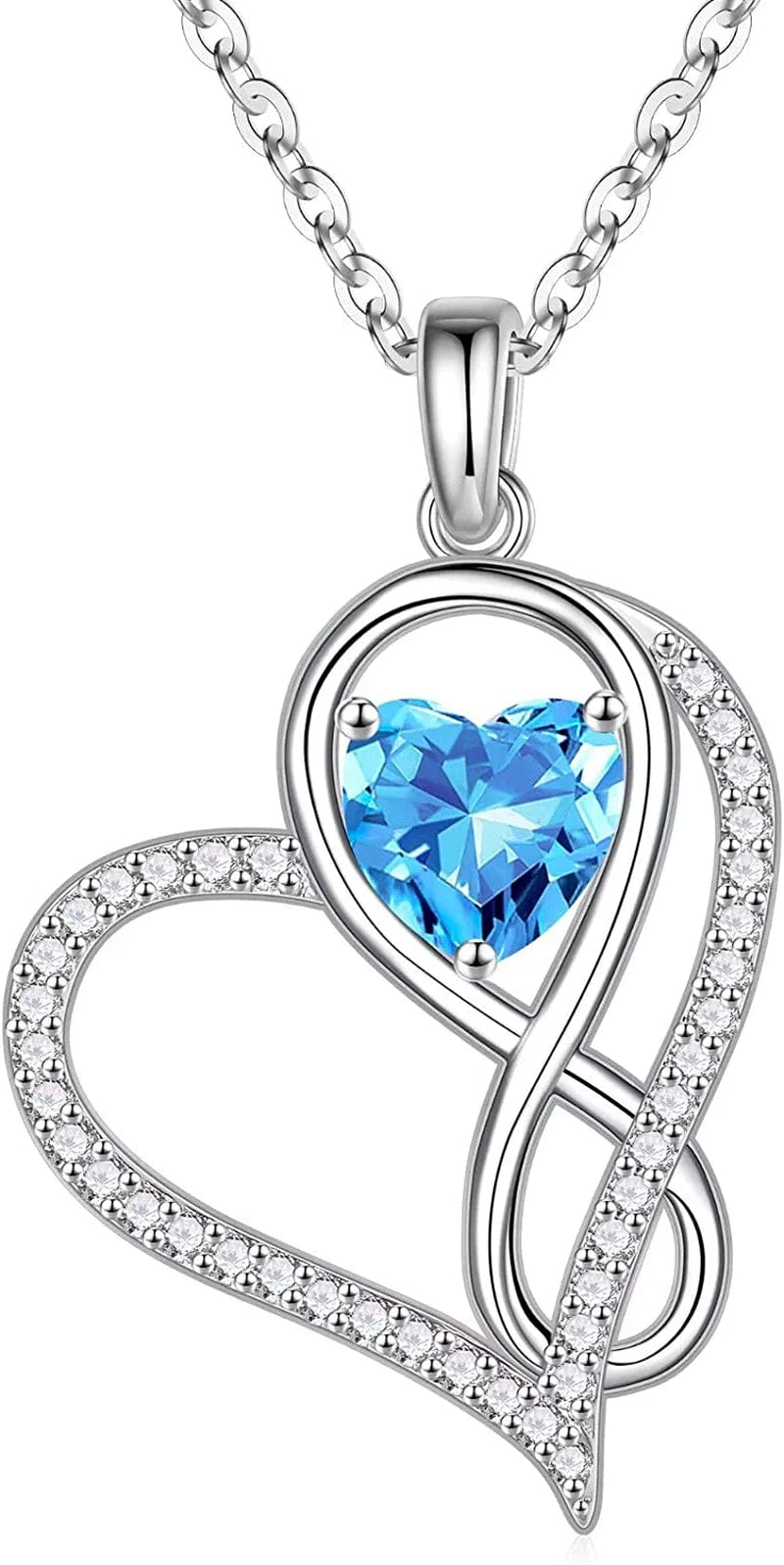 Infinite Love Heart Pendant Necklaces for Women, 925 Sterling Silver Love You Gifts Heart Birthstone Necklace Valentines Mothers Day Christmas Birthday Gifts for Women Mom Grandma Sister Daughter 3-Mar-Aquamarine