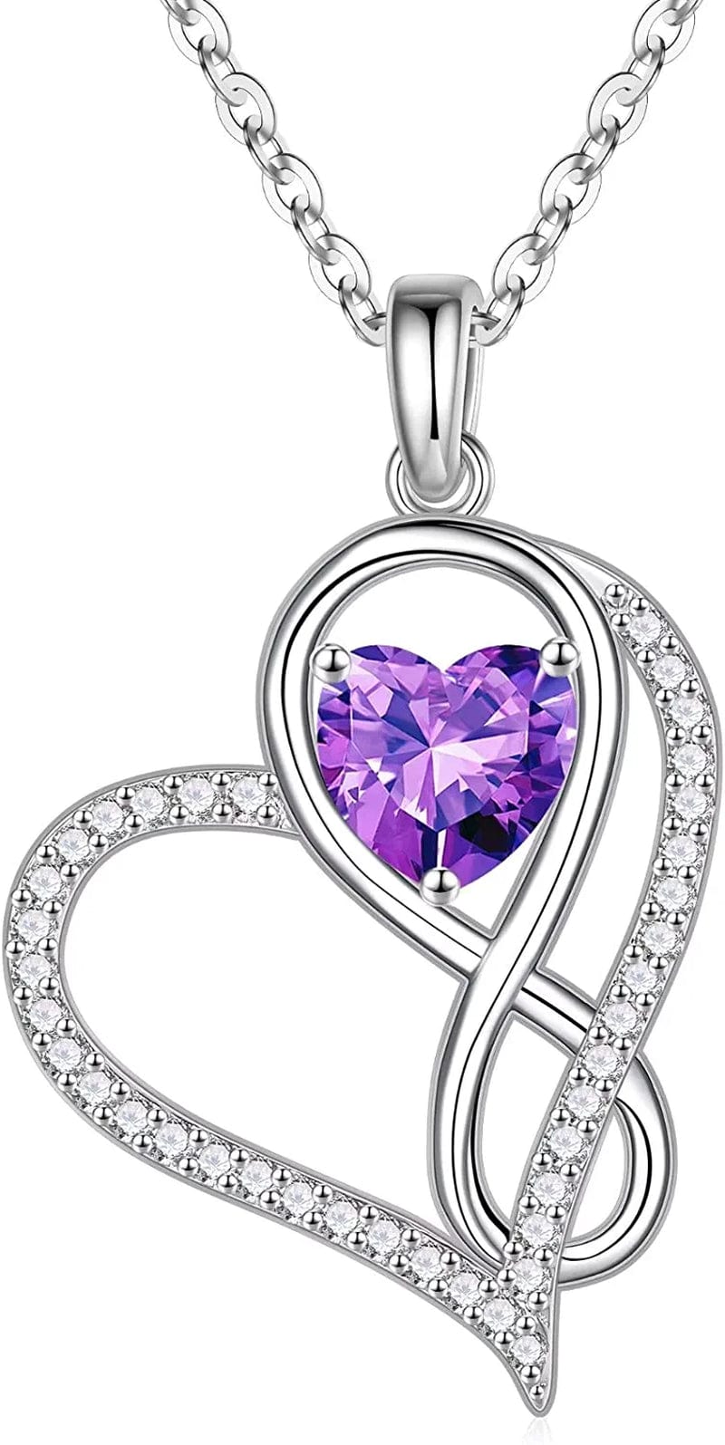 Infinite Love Heart Pendant Necklaces for Women, 925 Sterling Silver Love You Gifts Heart Birthstone Necklace Valentines Mothers Day Christmas Birthday Gifts for Women Mom Grandma Sister Daughter 2-Feb-Natural Amethyst