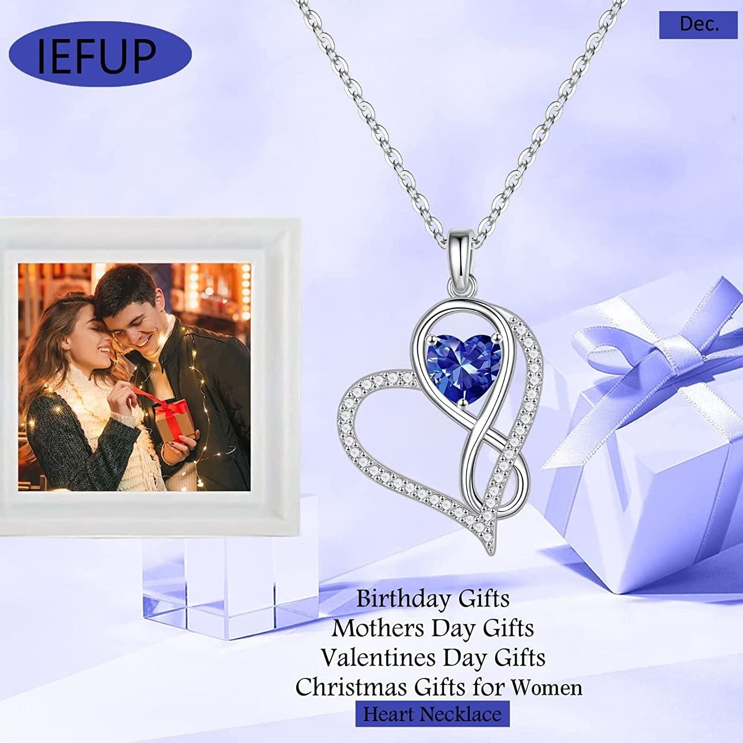 Infinite Love Heart Pendant Necklaces for Women, 925 Sterling Silver Love You Gifts Heart Birthstone Necklace Valentines Mothers Day Christmas Birthday Gifts for Women Mom Grandma Sister Daughter