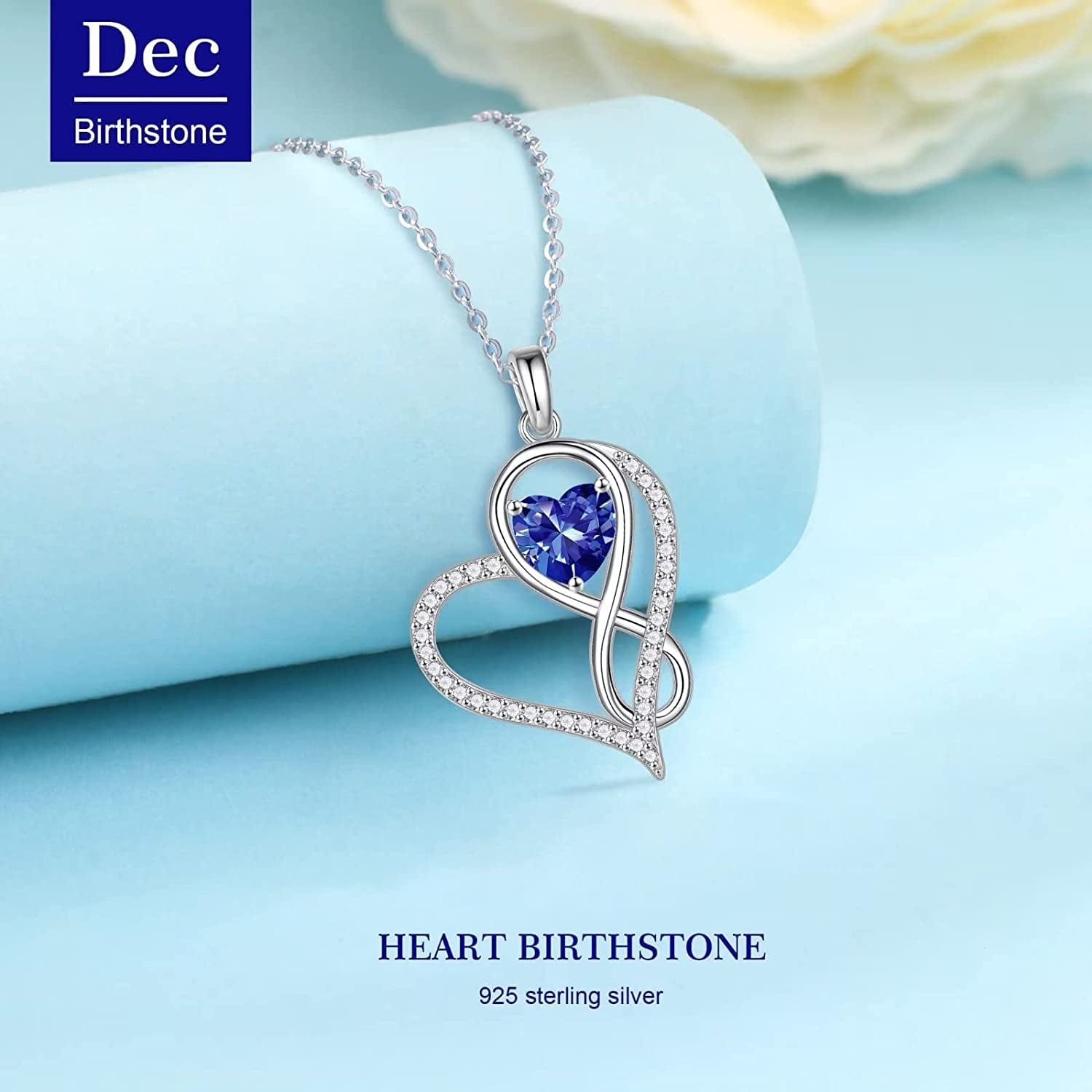 Infinite Love Heart Pendant Necklaces for Women, 925 Sterling Silver Love You Gifts Heart Birthstone Necklace Valentines Mothers Day Christmas Birthday Gifts for Women Mom Grandma Sister Daughter