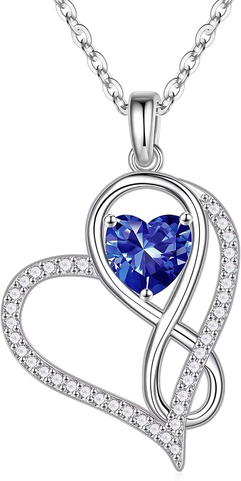 Infinite Love Heart Pendant Necklaces for Women, 925 Sterling Silver Love You Gifts Heart Birthstone Necklace Valentines Mothers Day Christmas Birthday Gifts for Women Mom Grandma Sister Daughter 12-Dec-Tanzanite
