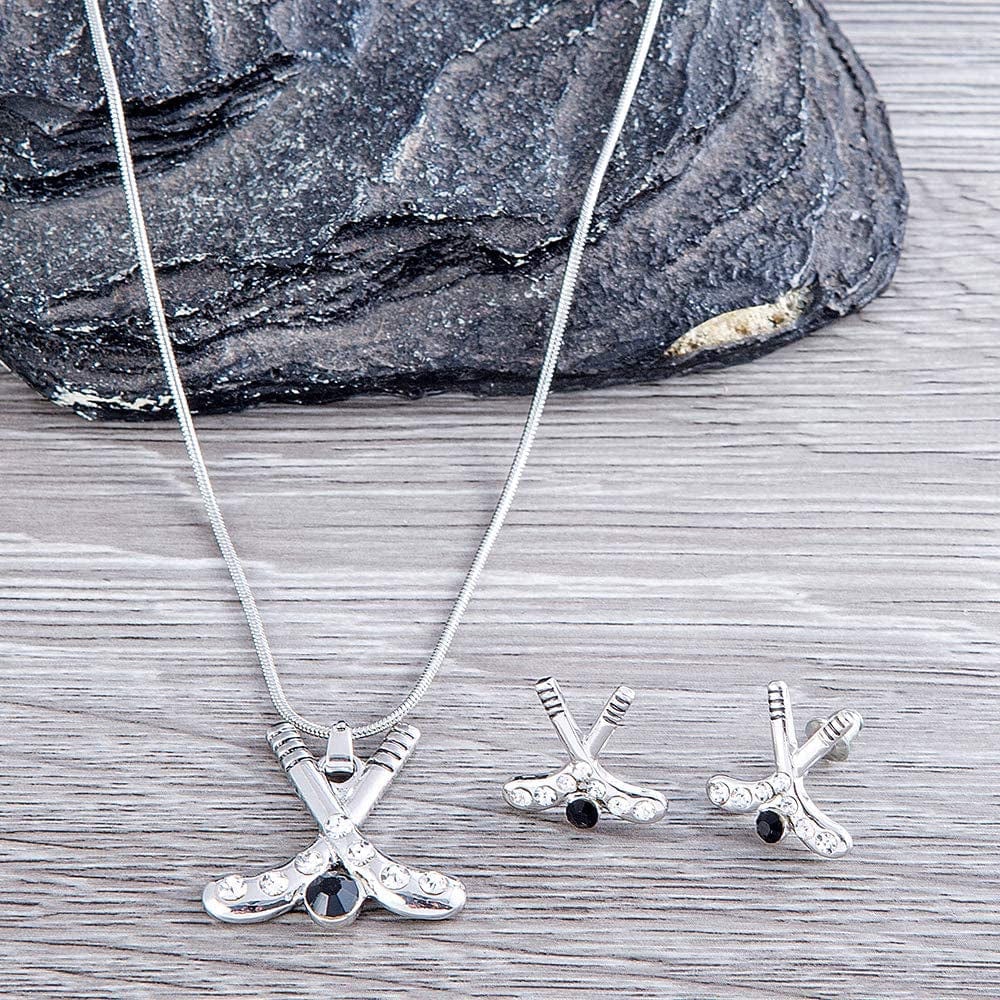 Infinity Collection Hockey Charm Necklace & Earring Gift Set, Ice Hockey Jewelry, for Hockey Players, Hockey Moms & Fans