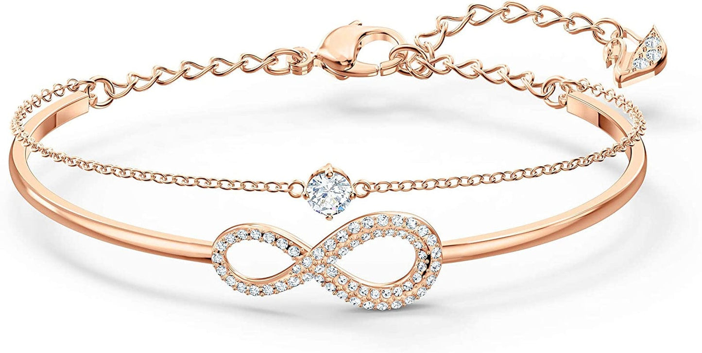 Infinity Crystal Jewelry Collections, Rhodium & Rose Gold Tone Finish Bangle Bracelet - Rose Gold Tone