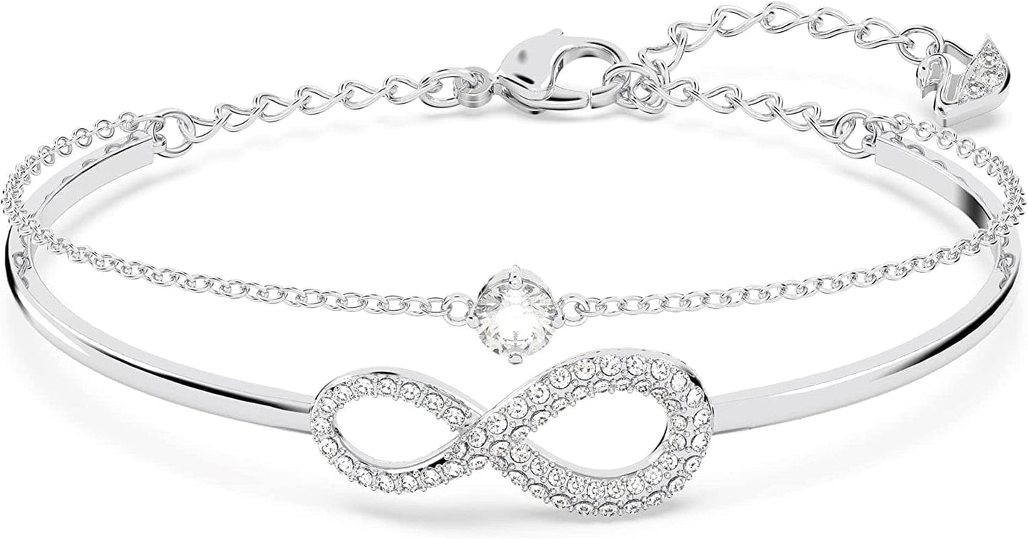 Infinity Crystal Jewelry Collections, Rhodium & Rose Gold Tone Finish Bangle Bracelet - Rhodium Tone