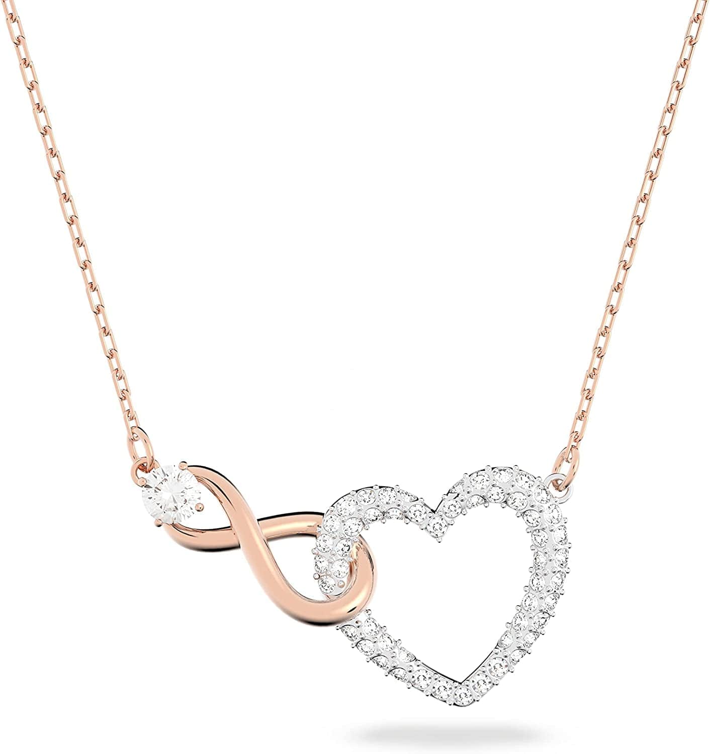 Infinity Heart Jewelry Collection, Rose Gold & Rhodium Tone Finish, Clear Crystals Pendant Necklace