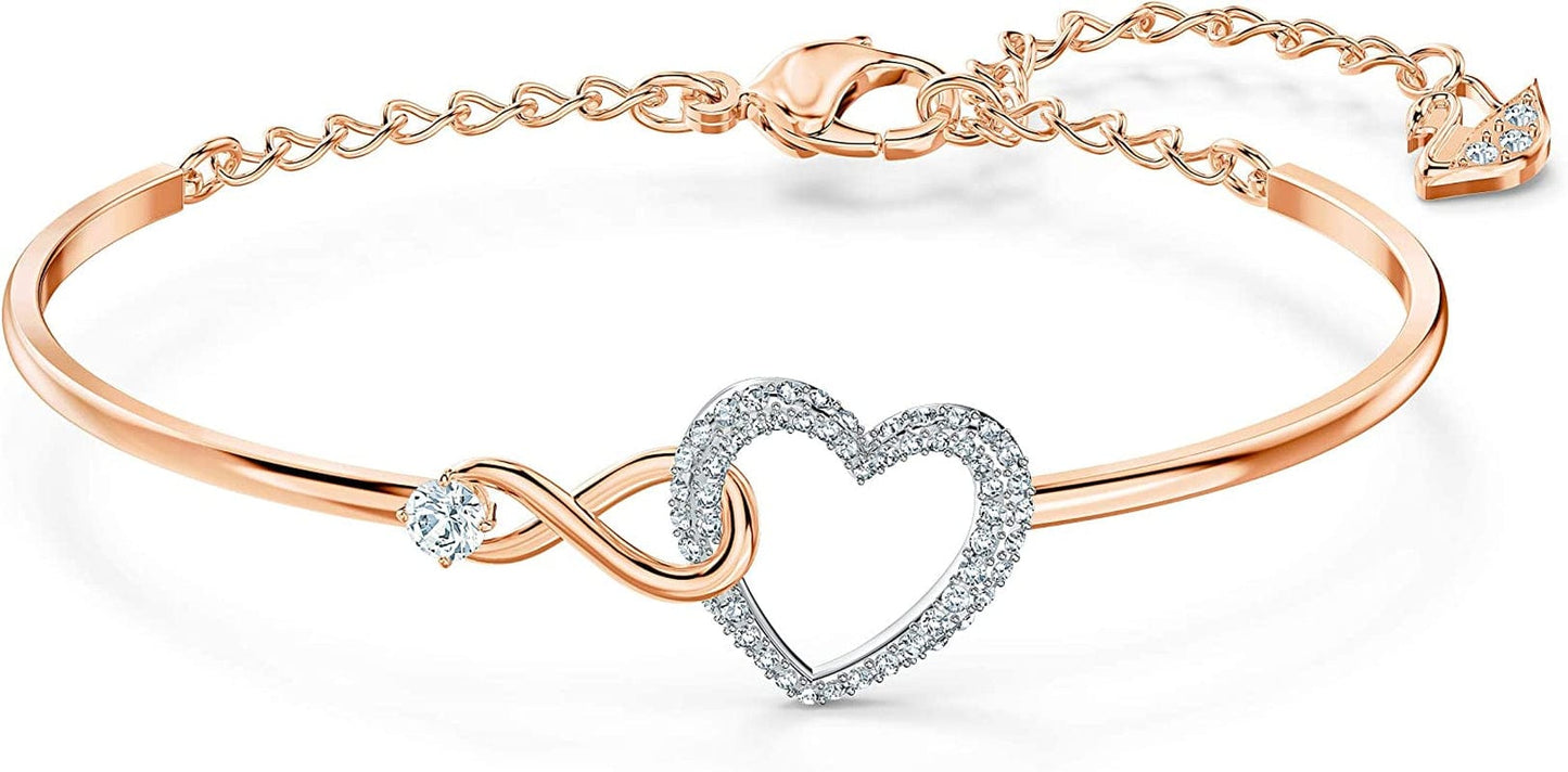 Infinity Heart Jewelry Collection, Rose Gold & Rhodium Tone Finish, Clear Crystals Bangle Bracelet