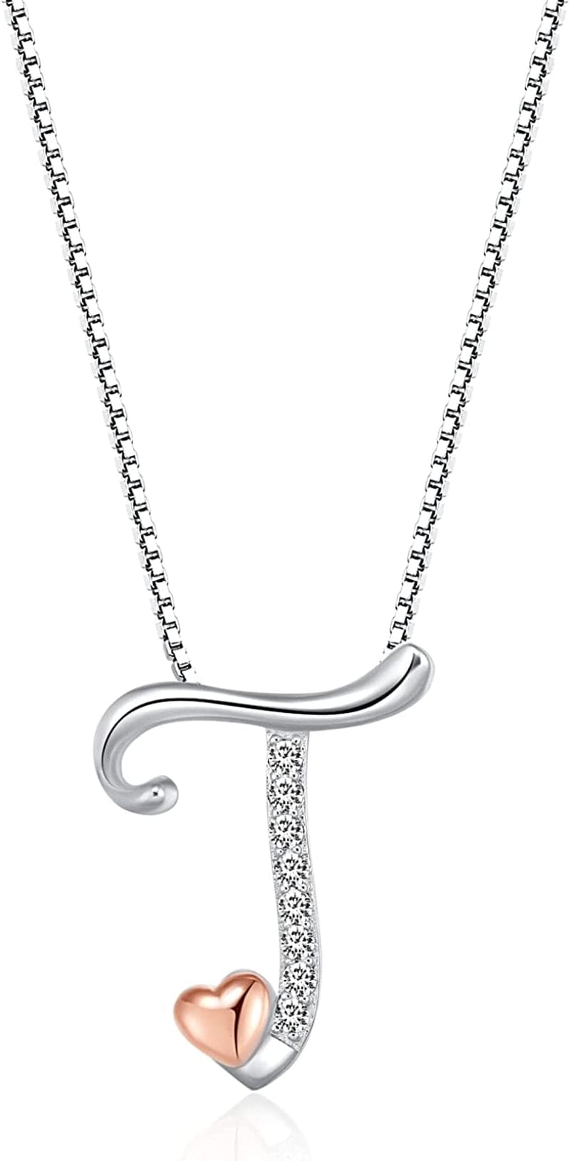 Initial Necklaces for Women, 14K Gold Plated Pendant Letter Necklace for Women Teen Girls , Dainty Gold Necklace Letter Necklace Initial Necklace Jewelry Gifts for Women Girls White gold-T / Dainty gift box packaging