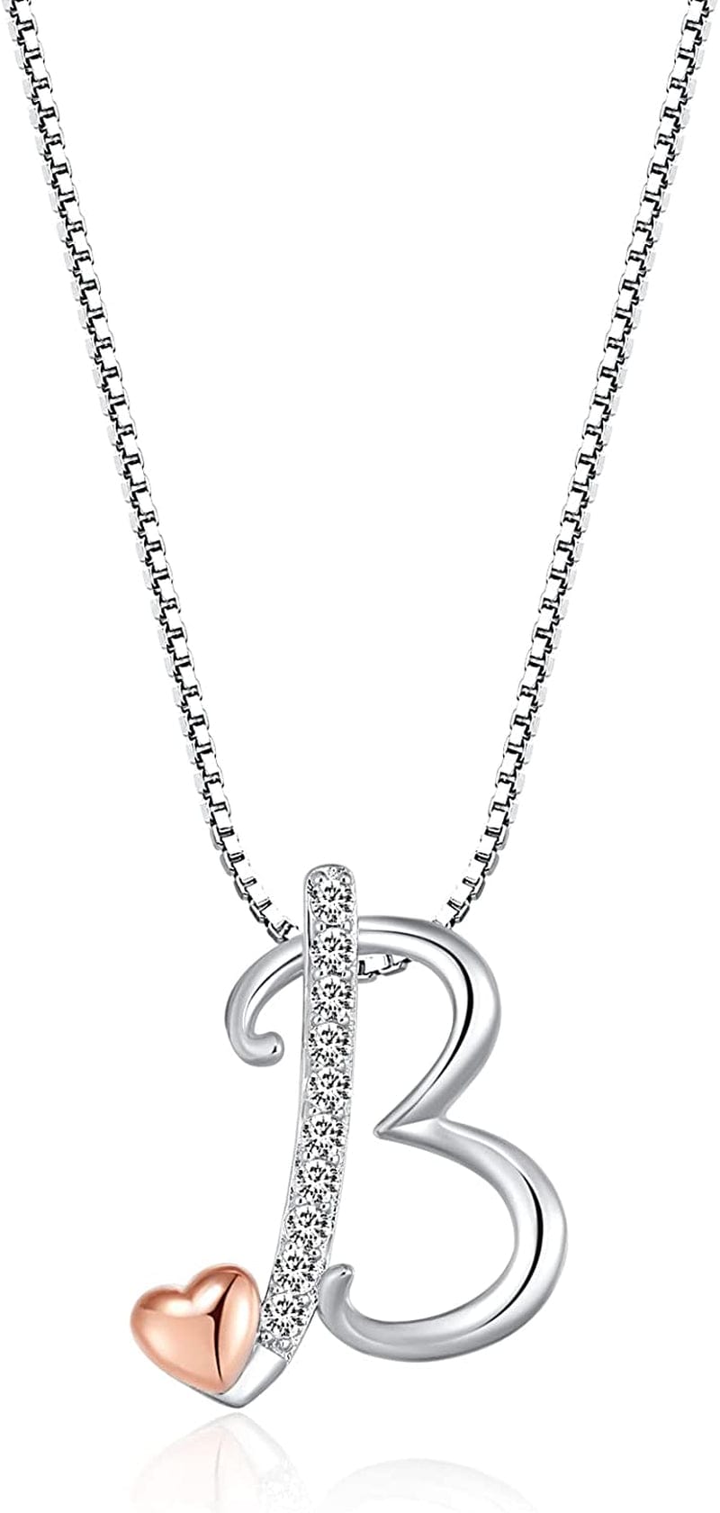 Initial Necklaces for Women, 14K Gold Plated Pendant Letter Necklace for Women Teen Girls , Dainty Gold Necklace Letter Necklace Initial Necklace Jewelry Gifts for Women Girls White gold-B / Dainty gift box packaging