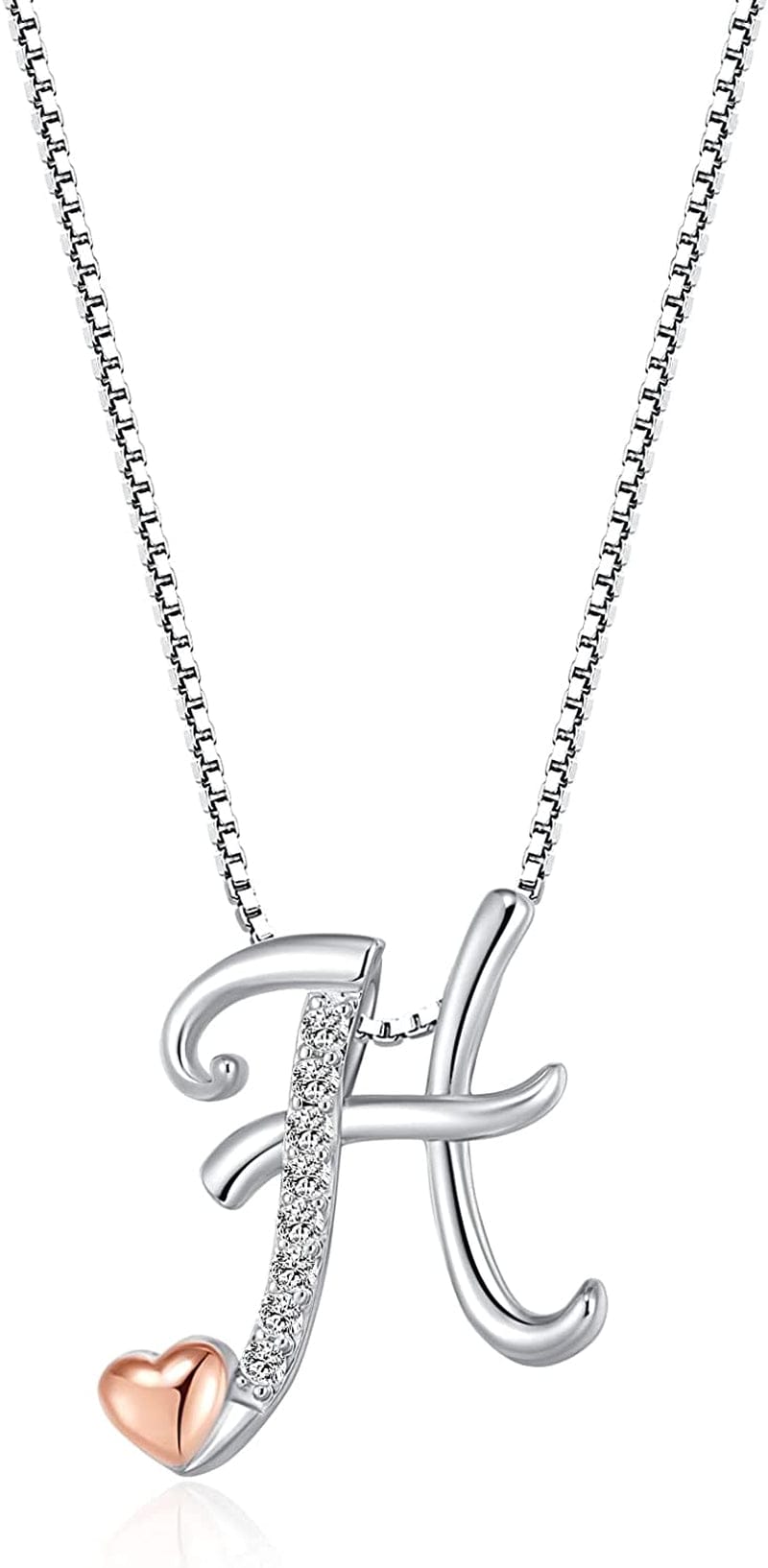 Initial Necklaces for Women, 14K Gold Plated Pendant Letter Necklace for Women Teen Girls , Dainty Gold Necklace Letter Necklace Initial Necklace Jewelry Gifts for Women Girls White Gold-H-Hug you tightly / Dainty velvet bag packaging