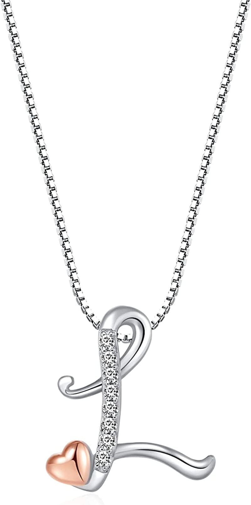 Initial Necklaces for Women, 14K Gold Plated Pendant Letter Necklace for Women Teen Girls , Dainty Gold Necklace Letter Necklace Initial Necklace Jewelry Gifts for Women Girls White Gold-L-Love you more than i can say / Dainty velvet bag packaging