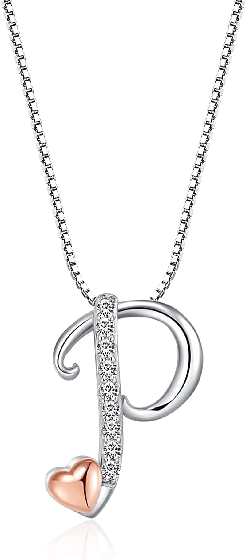 Initial Necklaces for Women, 14K Gold Plated Pendant Letter Necklace for Women Teen Girls , Dainty Gold Necklace Letter Necklace Initial Necklace Jewelry Gifts for Women Girls White Gold-P-Probably just want you / Dainty velvet bag packaging