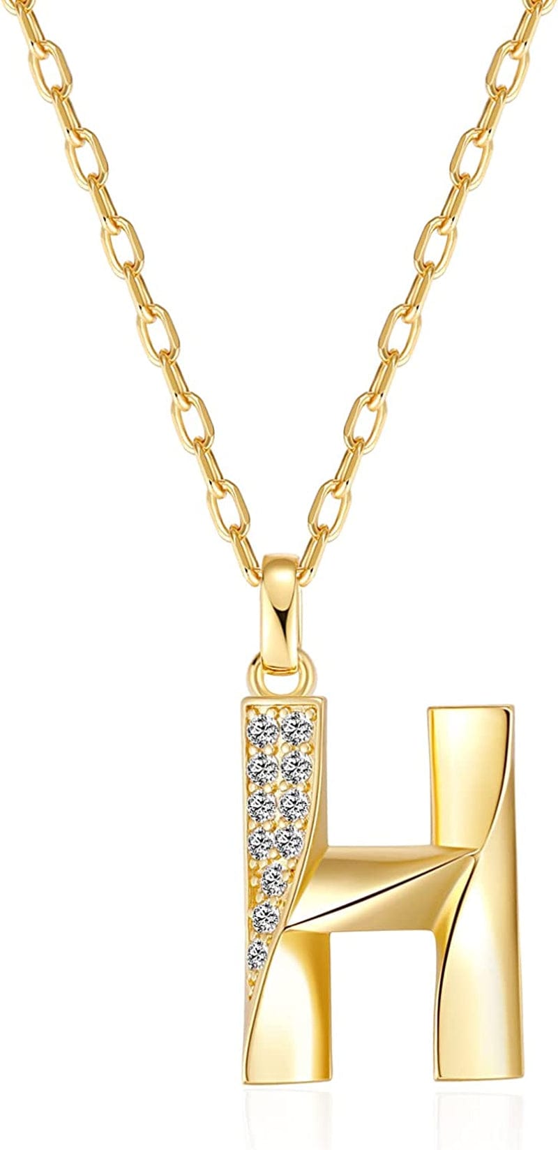 Initial Necklaces for Women, 14K Gold Plated Pendant Letter Necklace for Women Teen Girls , Dainty Gold Necklace Letter Necklace Initial Necklace Jewelry Gifts for Women Girls Gold-H-Hug you tightly / Dainty velvet bag packaging