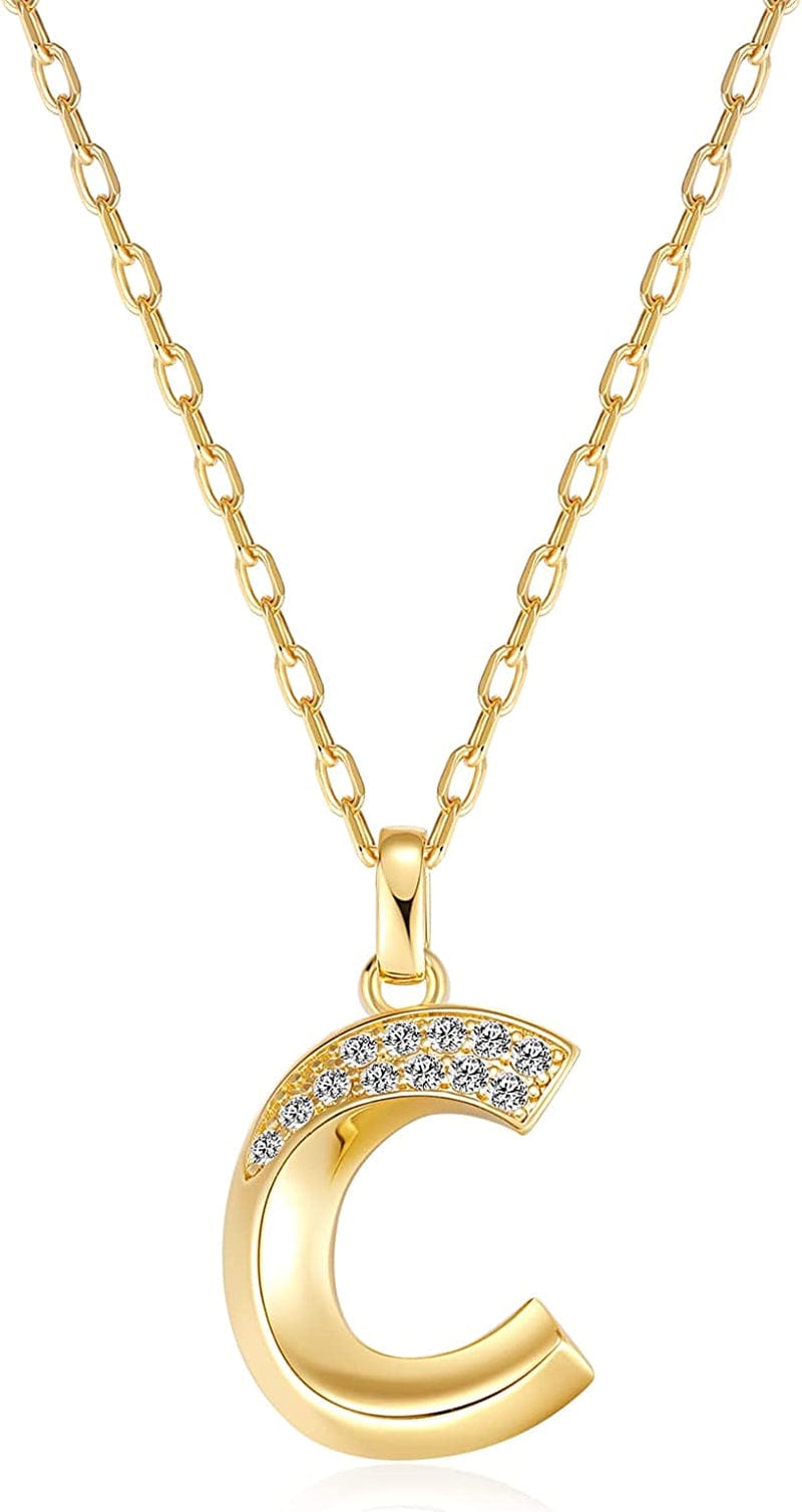 Initial Necklaces for Women, 14K Gold Plated Pendant Letter Necklace for Women Teen Girls , Dainty Gold Necklace Letter Necklace Initial Necklace Jewelry Gifts for Women Girls Gold-C-Calling you because I miss you / Dainty velvet bag packaging