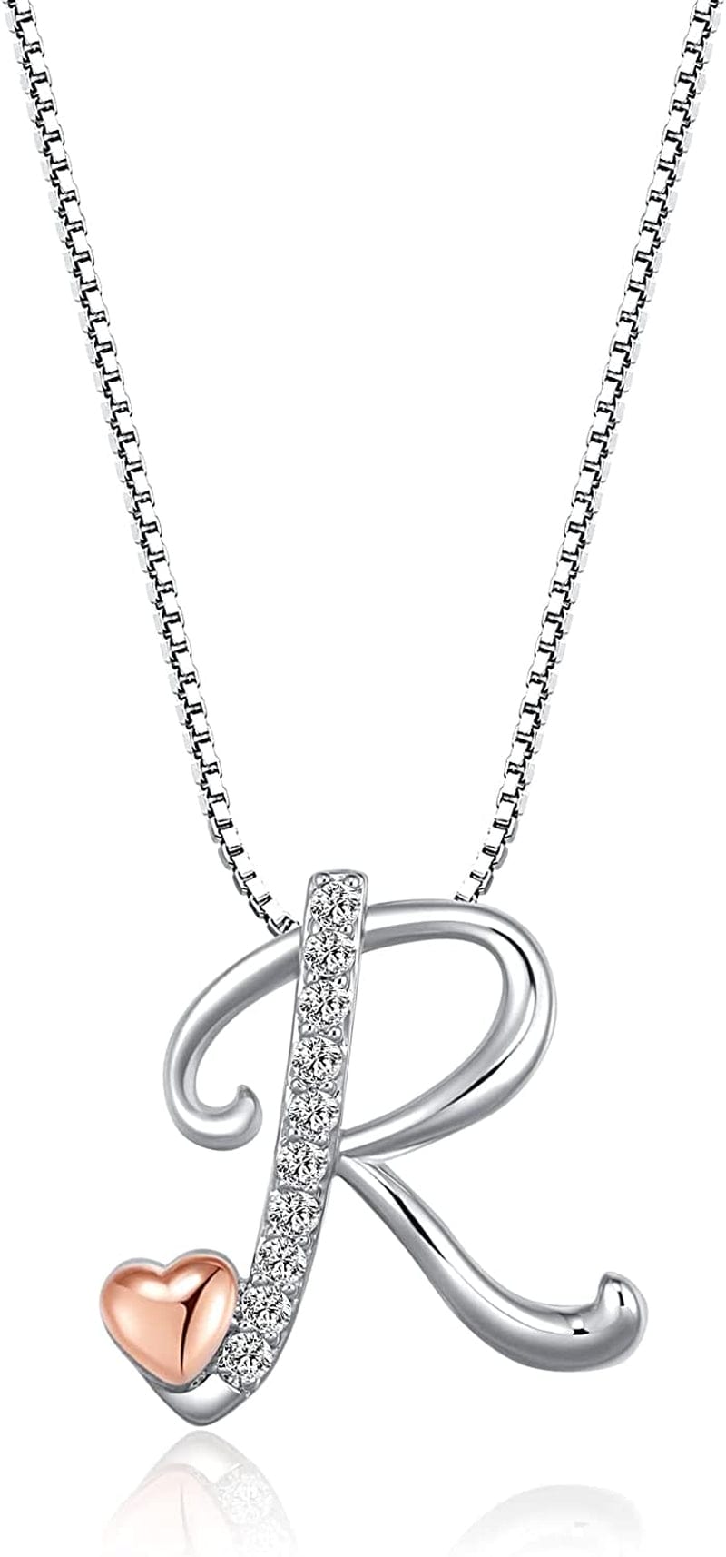 Initial Necklaces for Women, 14K Gold Plated Pendant Letter Necklace for Women Teen Girls , Dainty Gold Necklace Letter Necklace Initial Necklace Jewelry Gifts for Women Girls White gold-R / Dainty gift box packaging