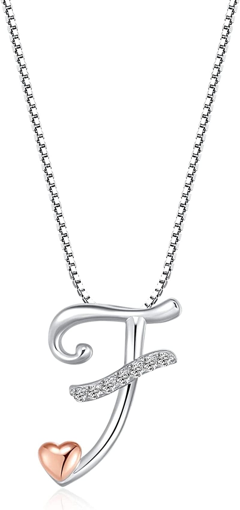 Initial Necklaces for Women, 14K Gold Plated Pendant Letter Necklace for Women Teen Girls , Dainty Gold Necklace Letter Necklace Initial Necklace Jewelry Gifts for Women Girls White gold-F / Dainty gift box packaging