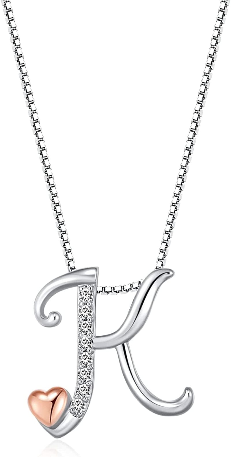 Initial Necklaces for Women, 14K Gold Plated Pendant Letter Necklace for Women Teen Girls , Dainty Gold Necklace Letter Necklace Initial Necklace Jewelry Gifts for Women Girls White Gold-K-Keep you close at heart / Dainty velvet bag packaging