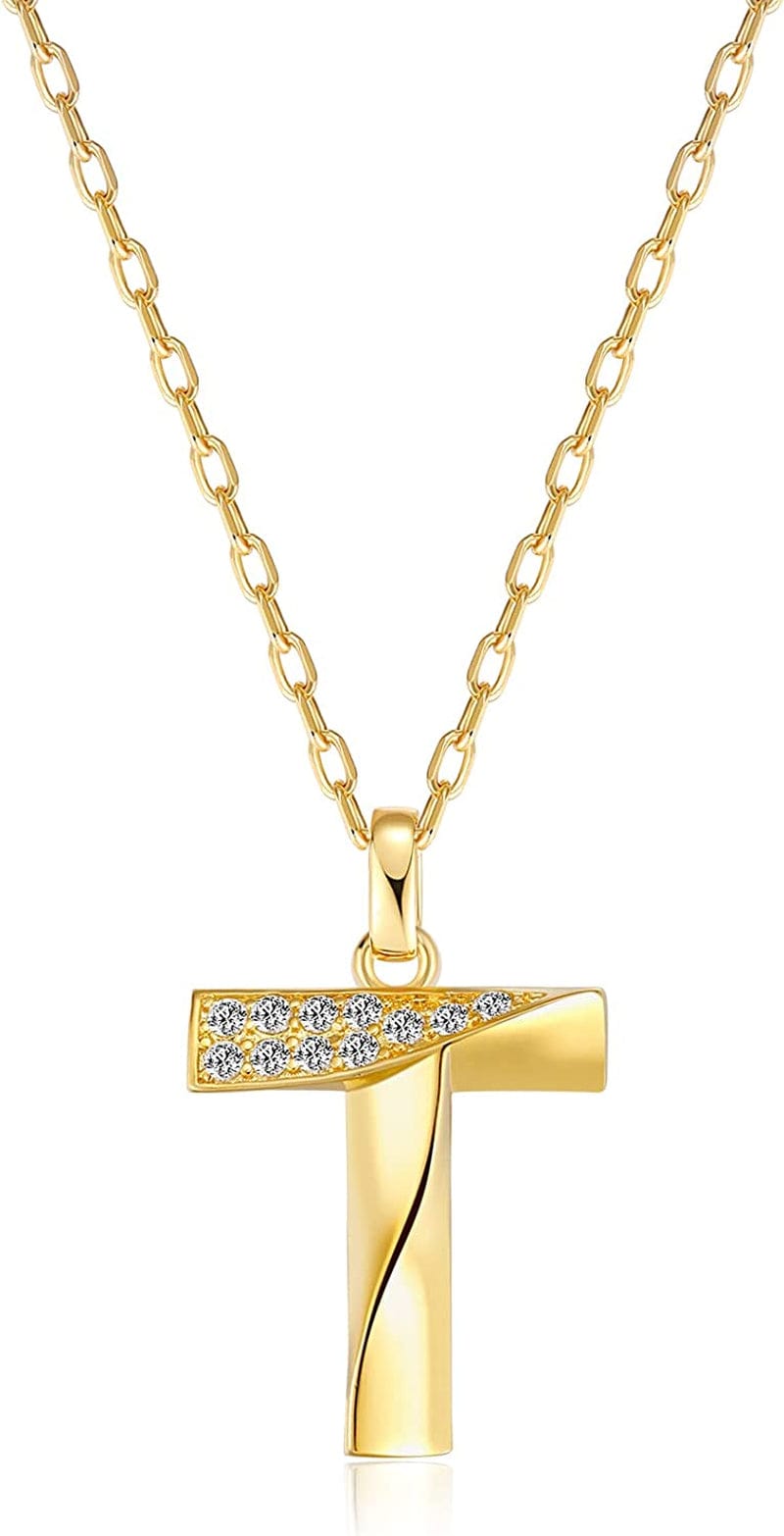 Initial Necklaces for Women, 14K Gold Plated Pendant Letter Necklace for Women Teen Girls , Dainty Gold Necklace Letter Necklace Initial Necklace Jewelry Gifts for Women Girls Gold-T-Taciturn knight of you / Dainty velvet bag packaging