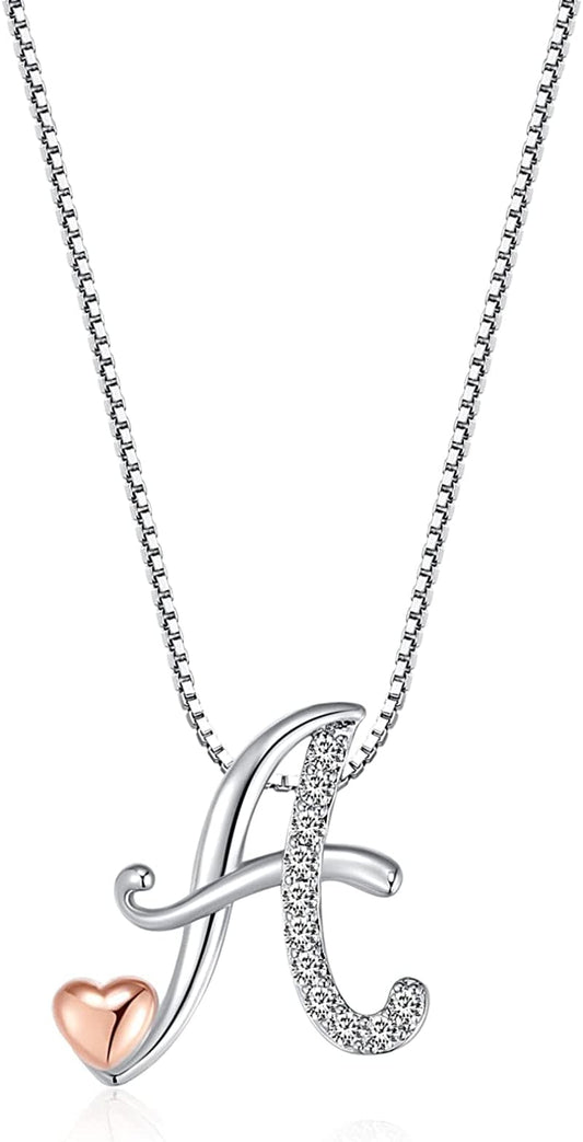 Initial Necklaces for Women, 14K Gold Plated Pendant Letter Necklace for Women Teen Girls , Dainty Gold Necklace Letter Necklace Initial Necklace Jewelry Gifts for Women Girls White Gold-A-At here waiting for you / Dainty velvet bag packaging