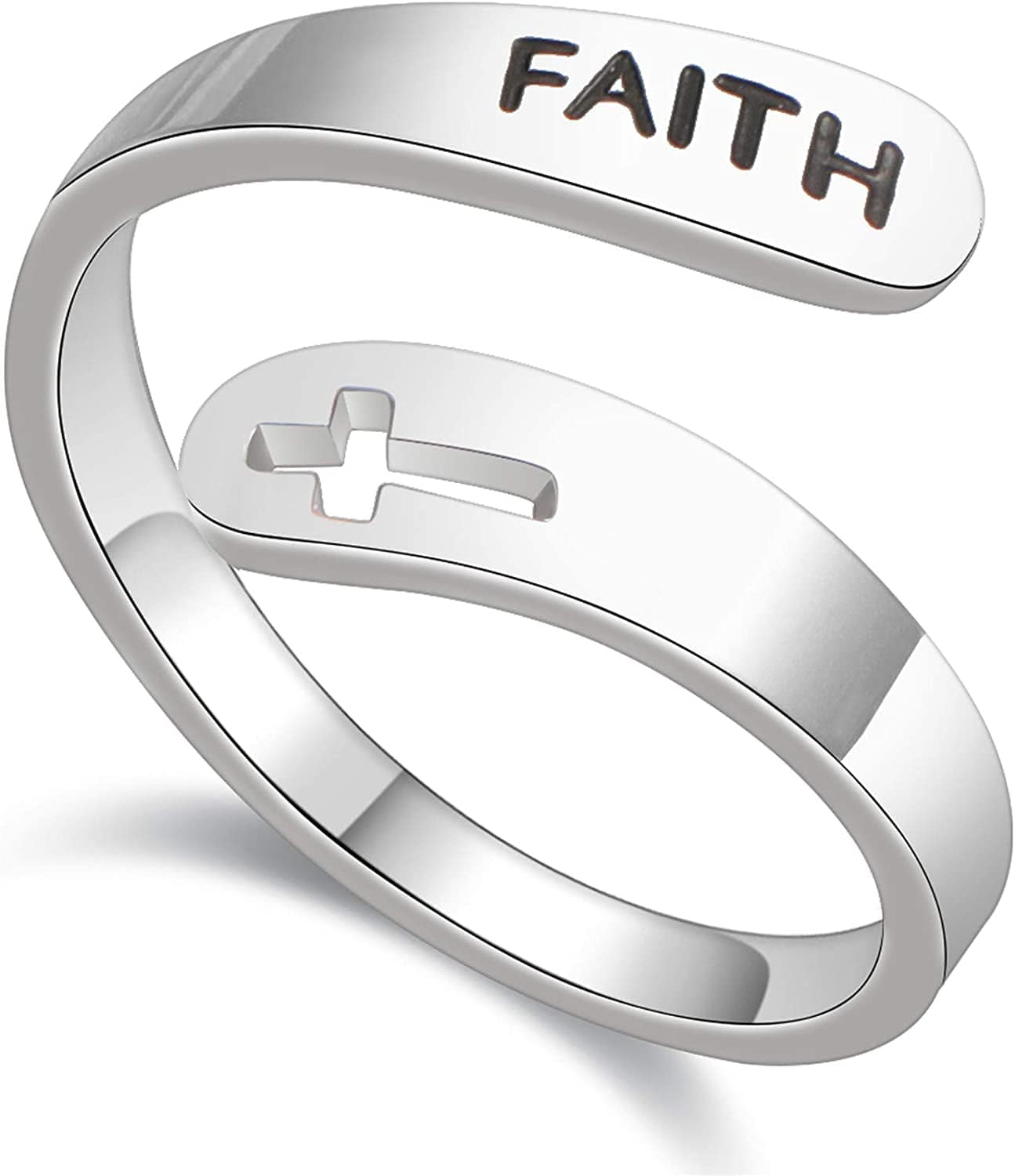 Inspirational Gifts for Women Stainless Steel Silver Cross Faith Ring Open Statement Rings for Women Girls Faith