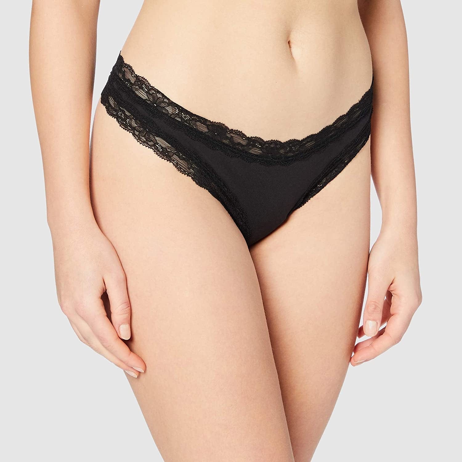 Iris & Lilly Women'S Cotton and Lace Thong Underwear, Pack of 5 Black/Pale Pink/White / X-Large