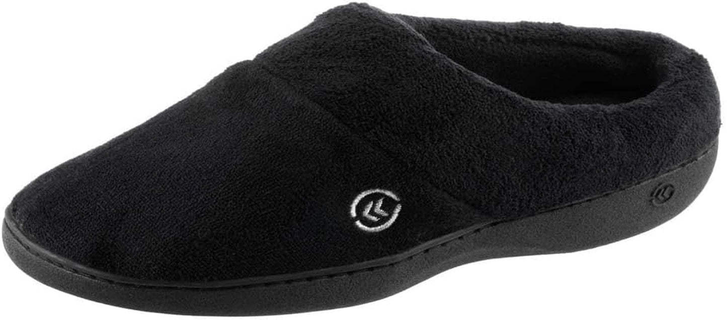 Isotoner Women’S Terry Clog Slippers: Arch Support, Anti-Slip Sole, Indoor/Outdoor, Plantar Fasciitis Relief, Fluffy Slippers, Comfortable Nursing Shoes, Non-Slip, Memory Foam Black / 6.5-7