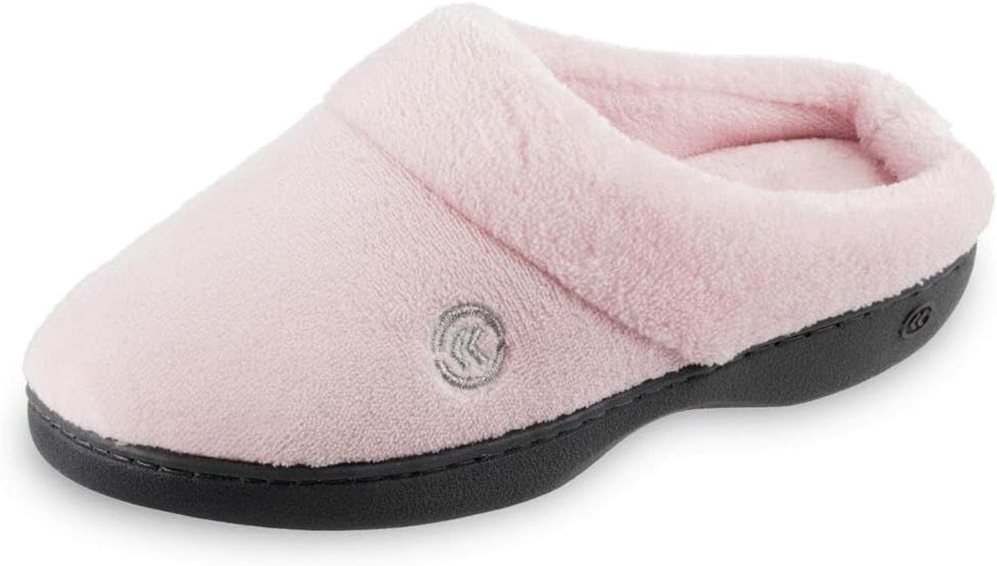 Isotoner Women’S Terry Clog Slippers: Arch Support, Anti-Slip Sole, Indoor/Outdoor, Plantar Fasciitis Relief, Fluffy Slippers, Comfortable Nursing Shoes, Non-Slip, Memory Foam Peony / 8.5-9