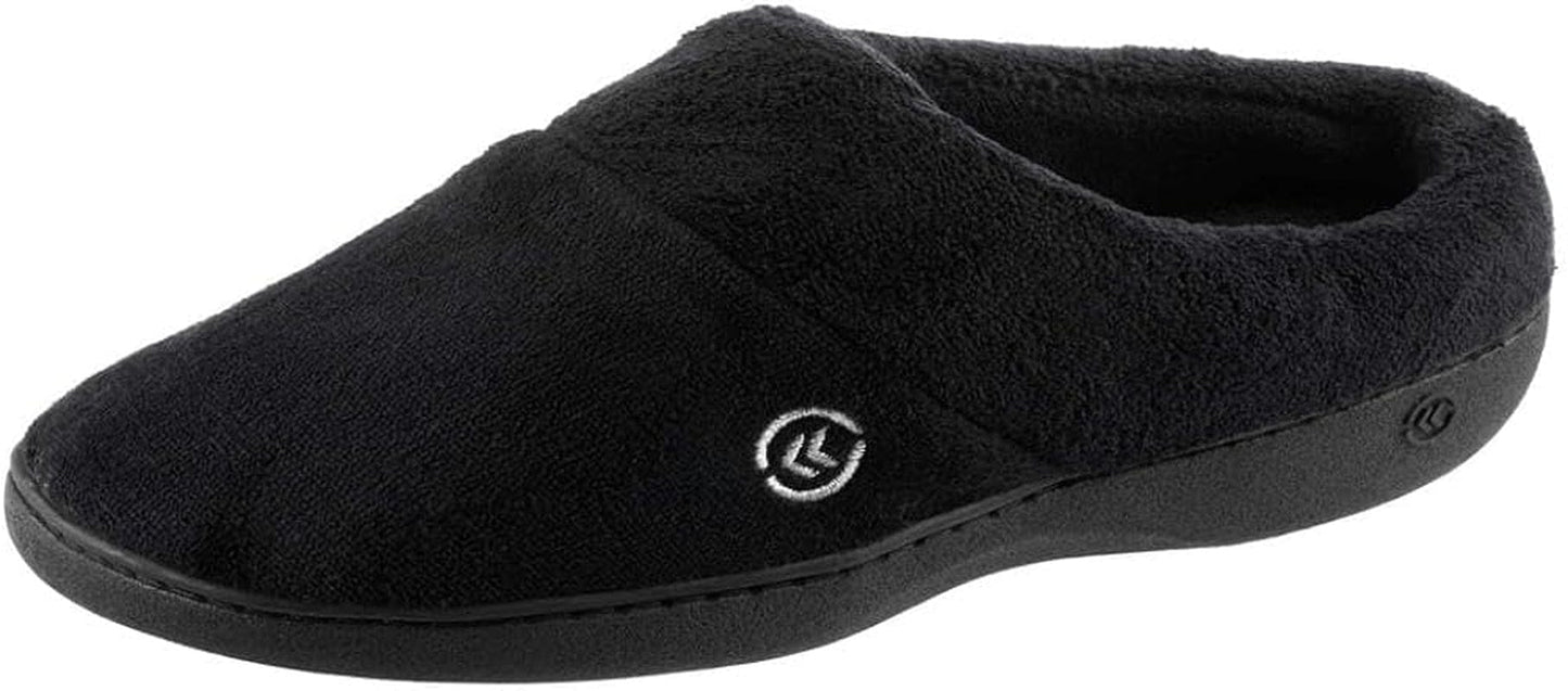Isotoner Women’S Terry Clog Slippers: Arch Support, Anti-Slip Sole, Indoor/Outdoor, Plantar Fasciitis Relief, Fluffy Slippers, Comfortable Nursing Shoes, Non-Slip, Memory Foam Black / 8.5-9