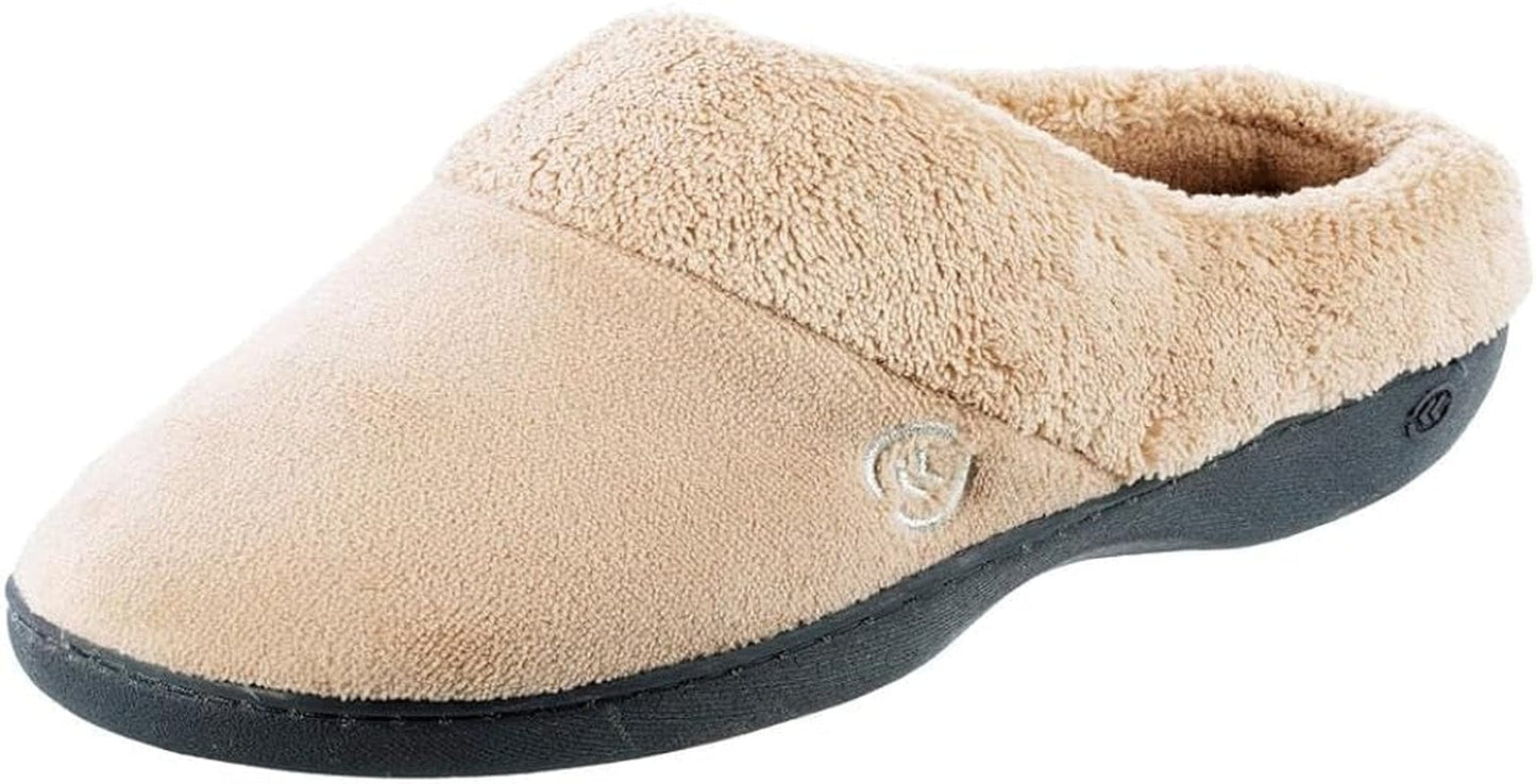 Isotoner Women’S Terry Clog Slippers: Arch Support, Anti-Slip Sole, Indoor/Outdoor, Plantar Fasciitis Relief, Fluffy Slippers, Comfortable Nursing Shoes, Non-Slip, Memory Foam Taupe / 7.5-8