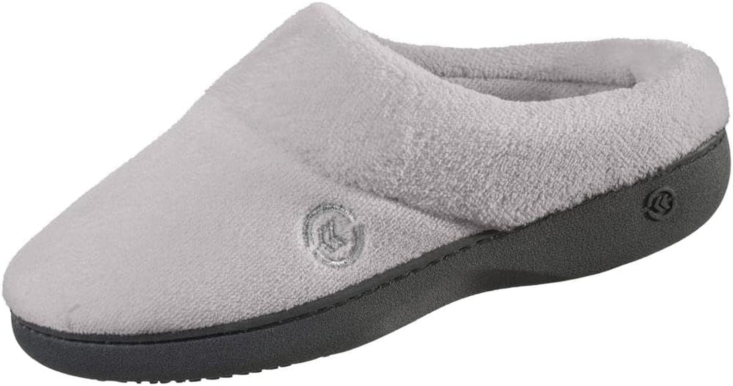 Isotoner Women’S Terry Clog Slippers: Arch Support, Anti-Slip Sole, Indoor/Outdoor, Plantar Fasciitis Relief, Fluffy Slippers, Comfortable Nursing Shoes, Non-Slip, Memory Foam Ash / 9.5-10