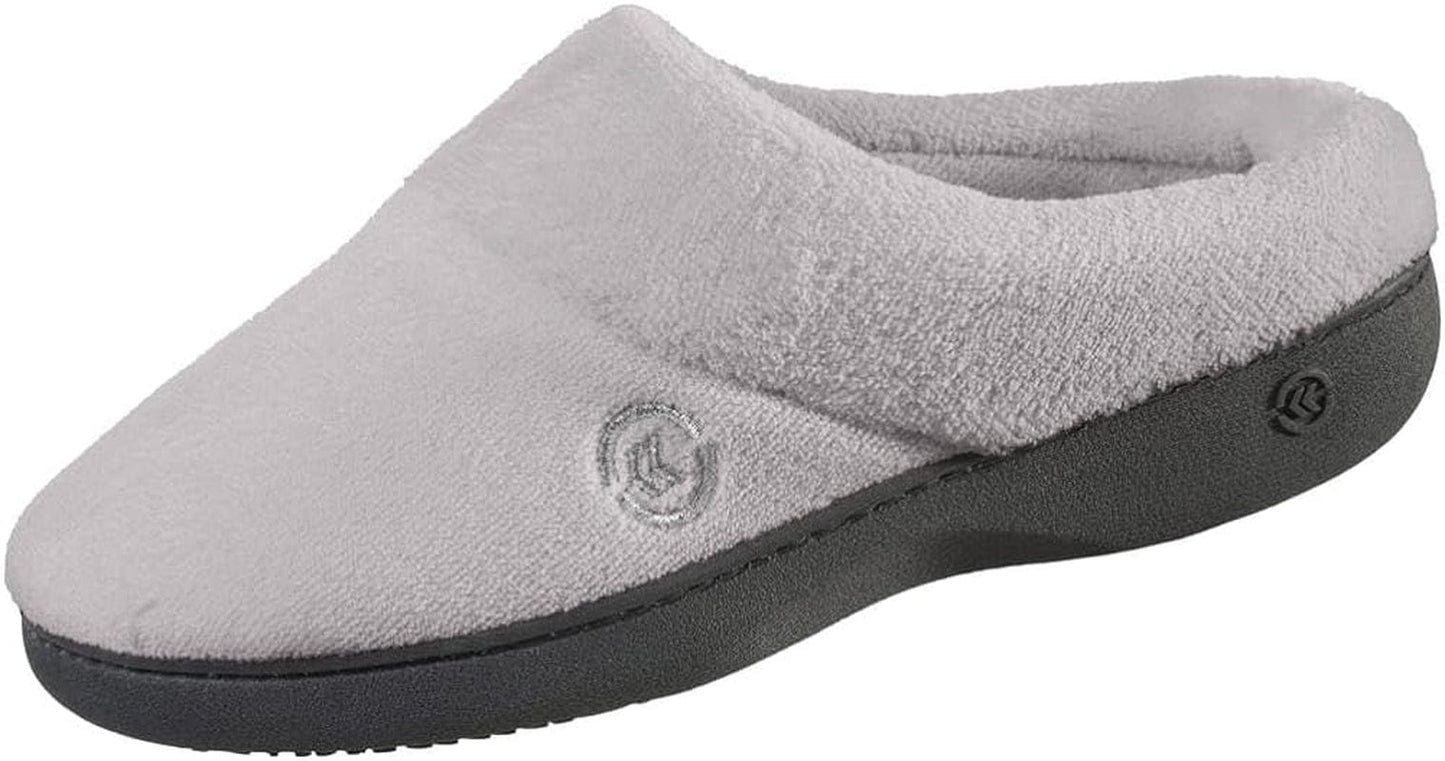 Isotoner Women’S Terry Clog Slippers: Arch Support, Anti-Slip Sole, Indoor/Outdoor, Plantar Fasciitis Relief, Fluffy Slippers, Comfortable Nursing Shoes, Non-Slip, Memory Foam Ash / 7.5-8