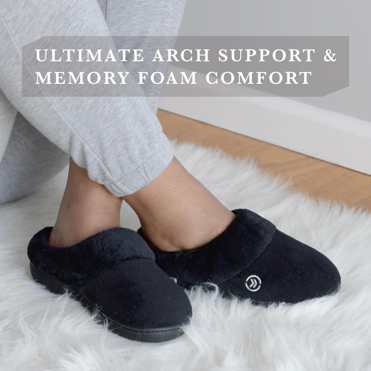 Isotoner Women’S Terry Clog Slippers: Arch Support, Anti-Slip Sole, Indoor/Outdoor, Plantar Fasciitis Relief, Fluffy Slippers, Comfortable Nursing Shoes, Non-Slip, Memory Foam
