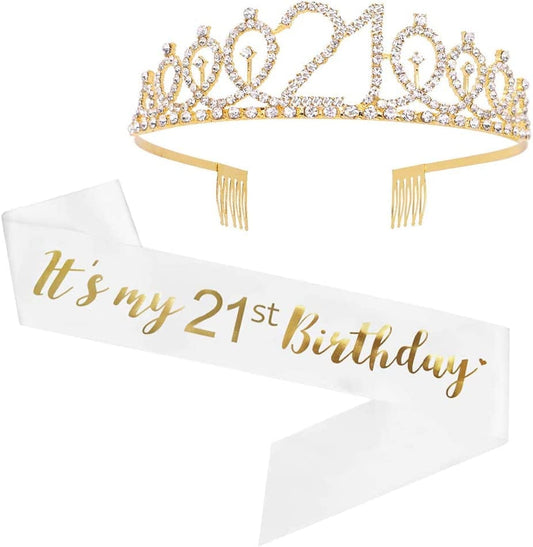 "It'S My 21St Birthday" Sash & Rhinestone Tiara - 21St Birthday Sash Birthday Girl Sash Birthday Party Favours, Supplies and Decorations Apparel & Accessories > Clothing Accessories > Sashes ADBetty