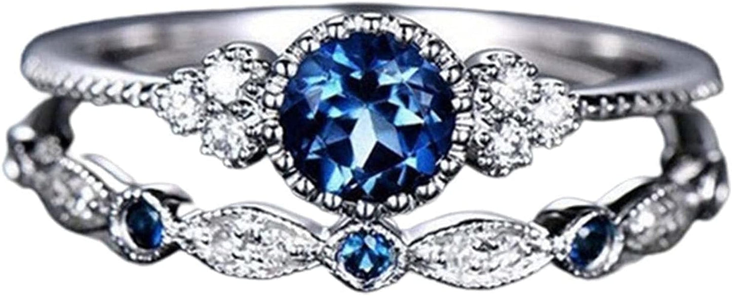 Iumer Women Artificial Zircon Ring Two-Piece Ring Inlaid Rhinestones Birthday Gift Size 6-10 blue / size5