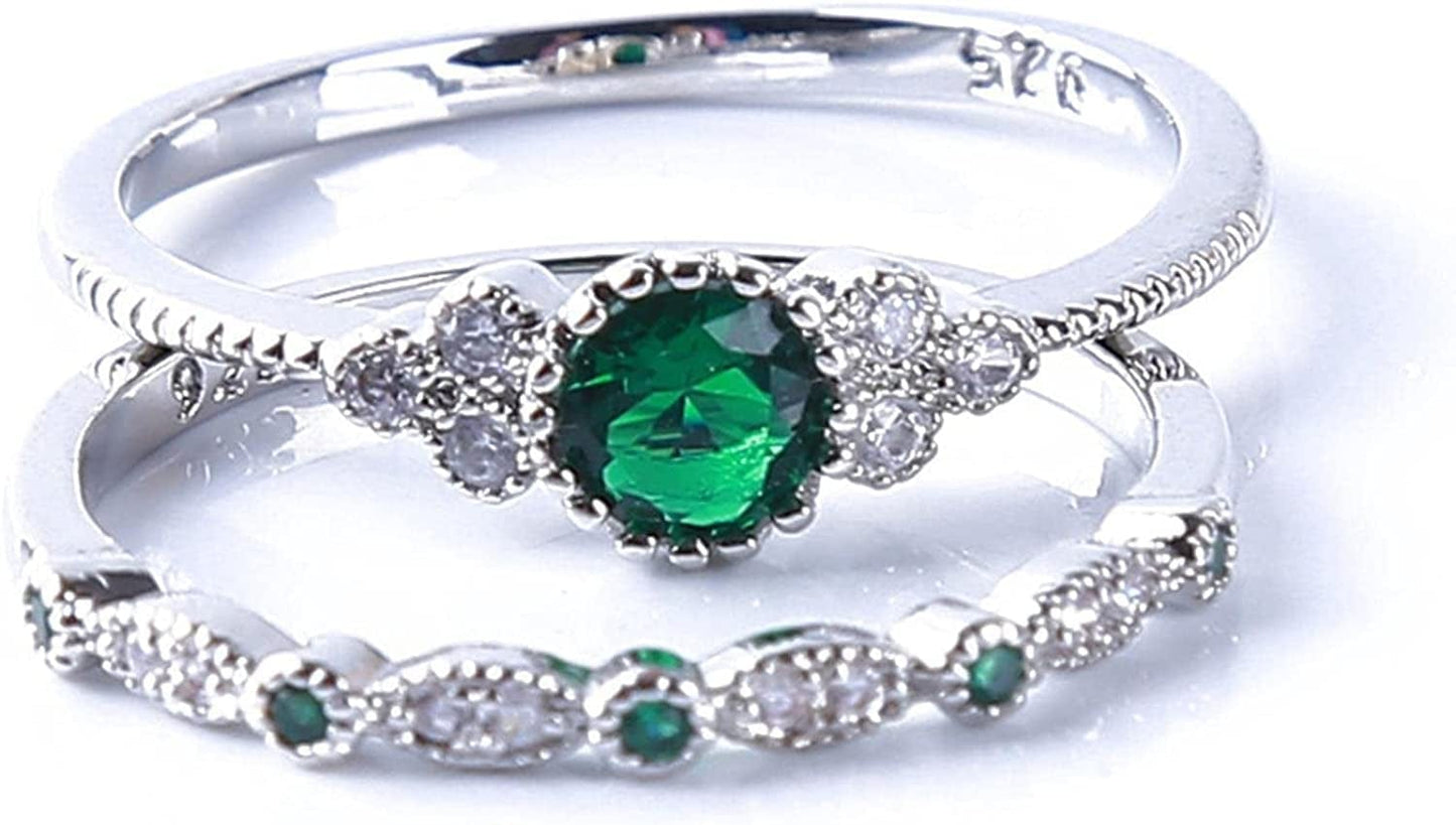 Iumer Women Artificial Zircon Ring Two-Piece Ring Inlaid Rhinestones Birthday Gift Size 6-10 Green / size6