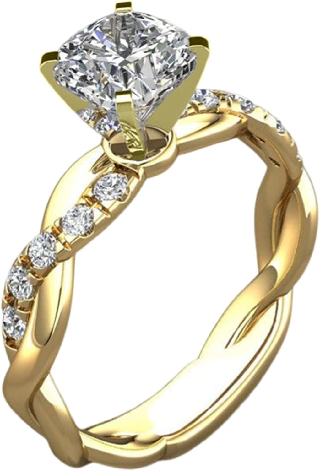 Iumer Women Artificial Zircon Ring Two-Piece Ring Inlaid Rhinestones Birthday Gift Size 6-10 Golden / size7