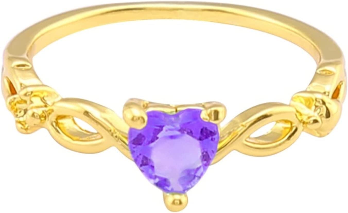 Iumer Women Heart Ring Inlaid with Artificial Sapphire with Rhinestone Ring Seablue Rings Fashion Jewelry Gift (Silver, Size 7) Gold&purple / Size 8
