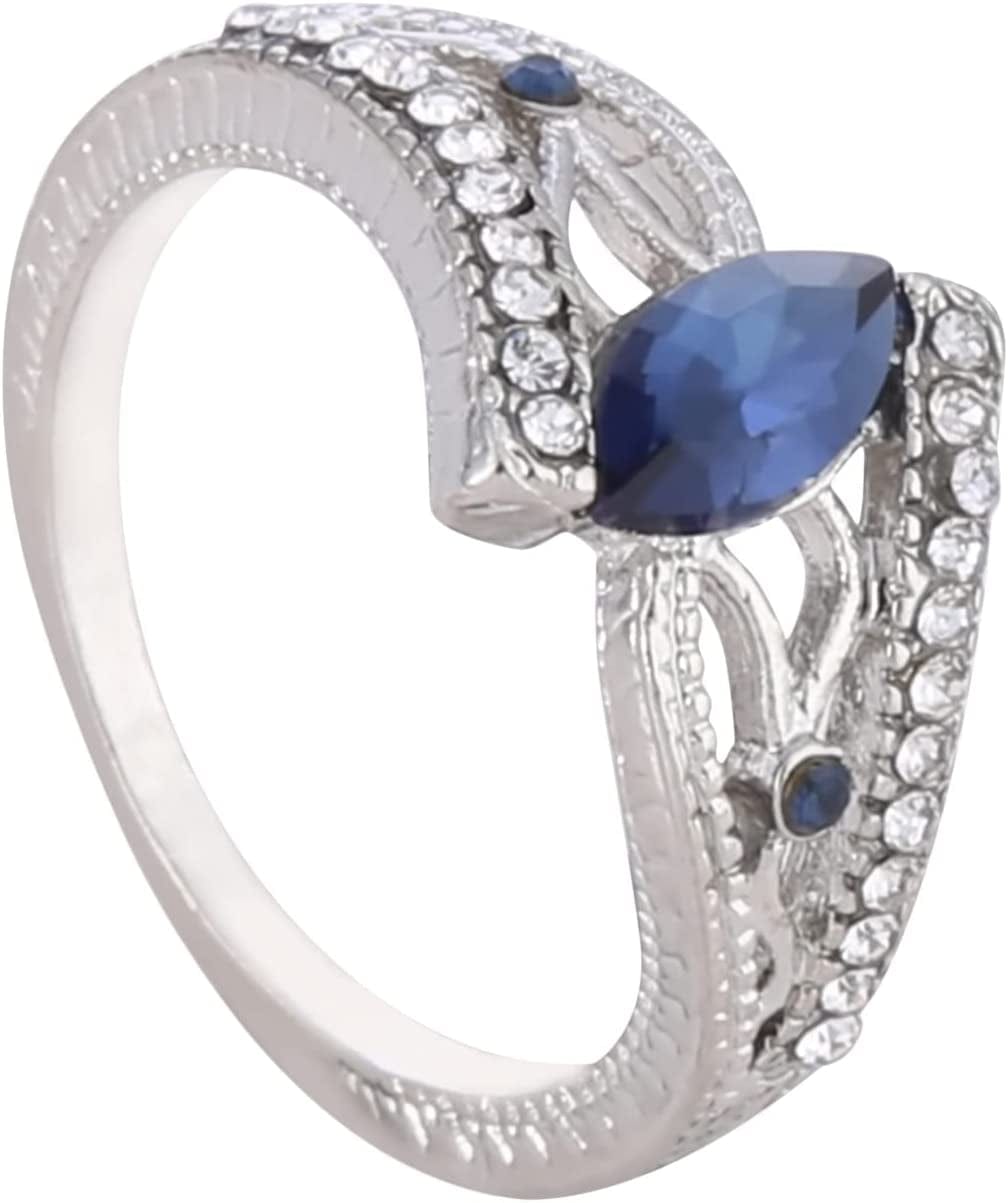 Iumer Women Ring Inlaid with Oval Artificial Gems Rhinestone Shiny Ring Jewelry Birthday Gifts (Navy Blue, Size 6)