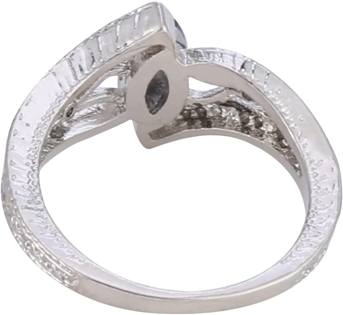 Iumer Women Ring Inlaid with Oval Artificial Gems Rhinestone Shiny Ring Jewelry Birthday Gifts (Navy Blue, Size 6)