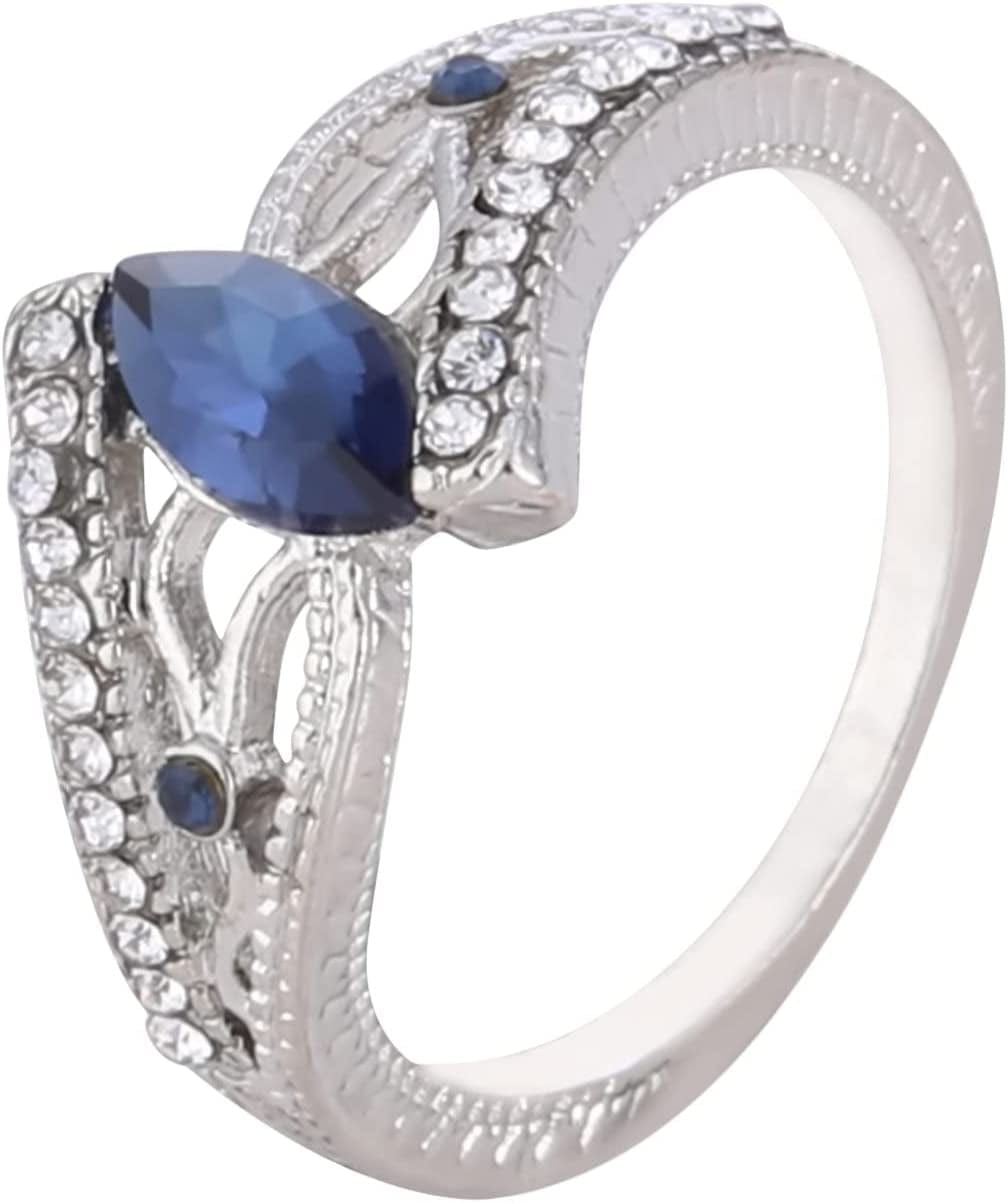Iumer Women Ring Inlaid with Oval Artificial Gems Rhinestone Shiny Ring Jewelry Birthday Gifts (Navy Blue, Size 6)