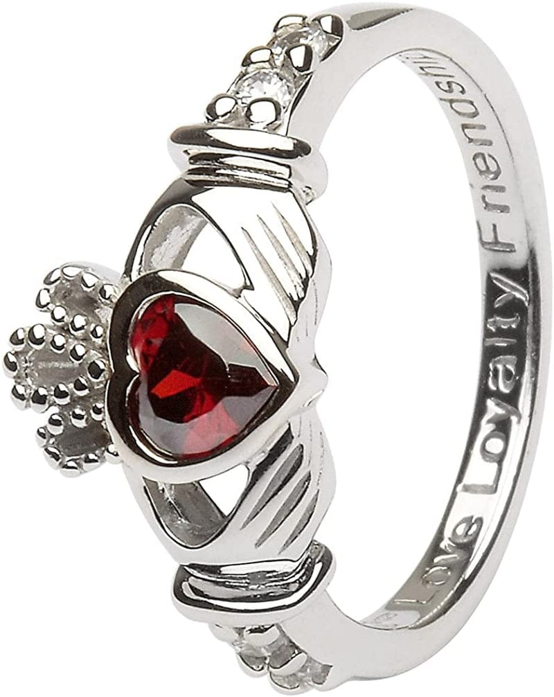 January Birth Month Sterling Silver Claddagh Ring LS-SL90-1. Made in Ireland. 6.5