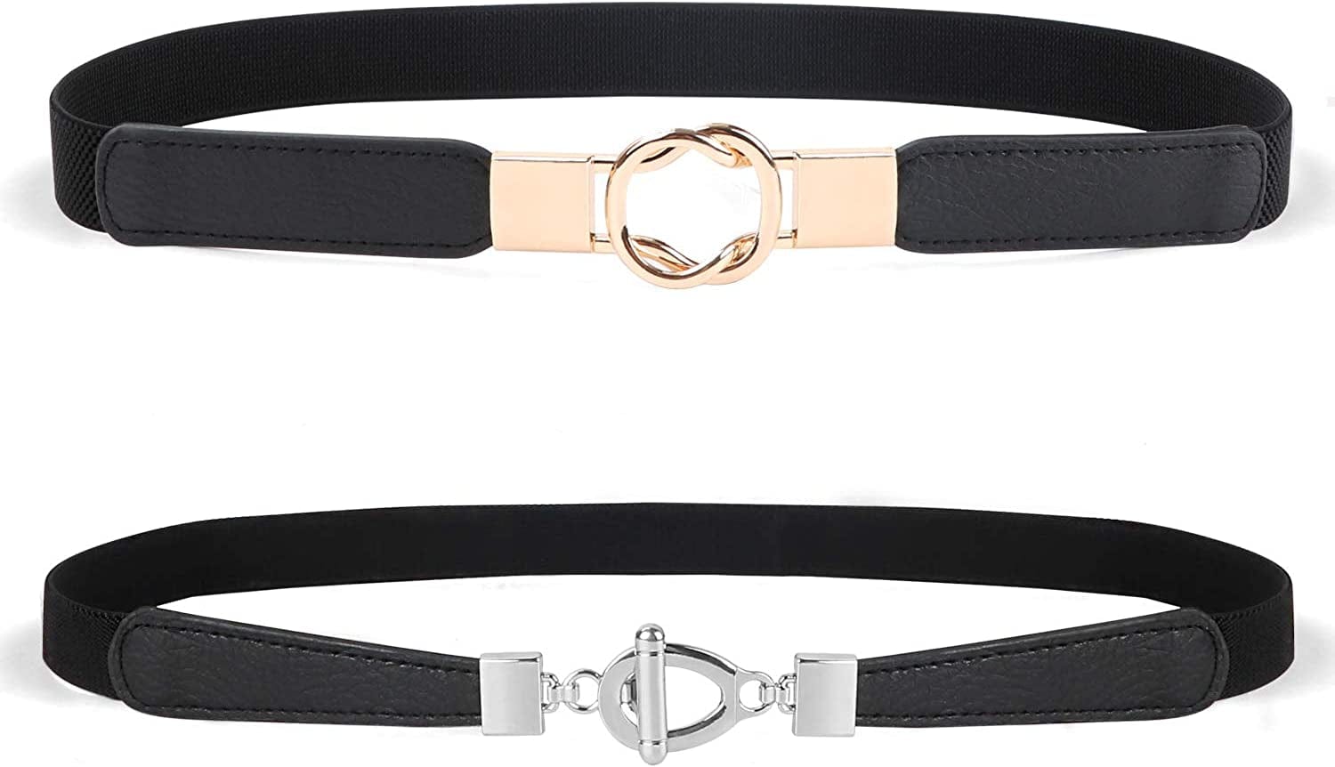 JASGOOD 2 Pack 3 Pack Women Retro Elastic Stretchy Metal Buckle Skinny Waist Belt 1 Inch Wide Apparel & Accessories > Clothing Accessories > Belts KYLIE MAX H-black+black FIts Waist 27"-31"