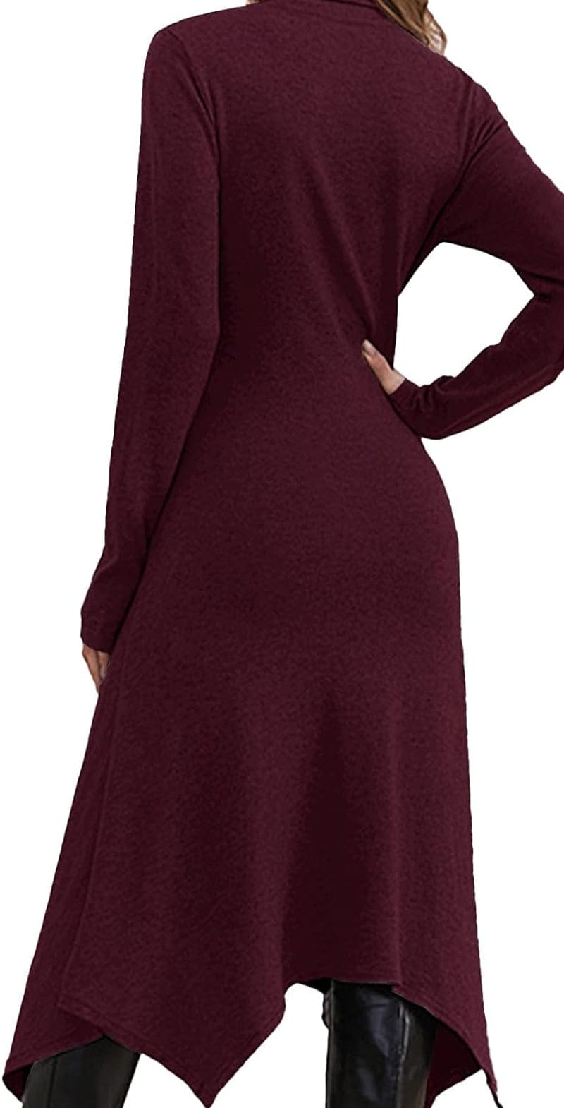 Jayscreate Women'S Fall Sweater Dress 2023 Long Sleeve Midi Tie Front A-Line High Waist Winter Business Casual Dress