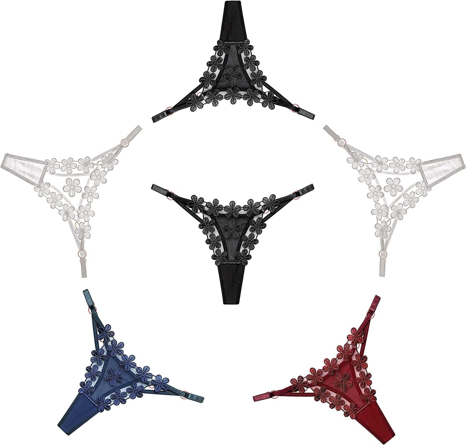 JAZUUP 6 Pack G-String Thongs Straps Adjustable Sides Sexy Breathable T-Back Low Rise Women Underwear Multicolor a