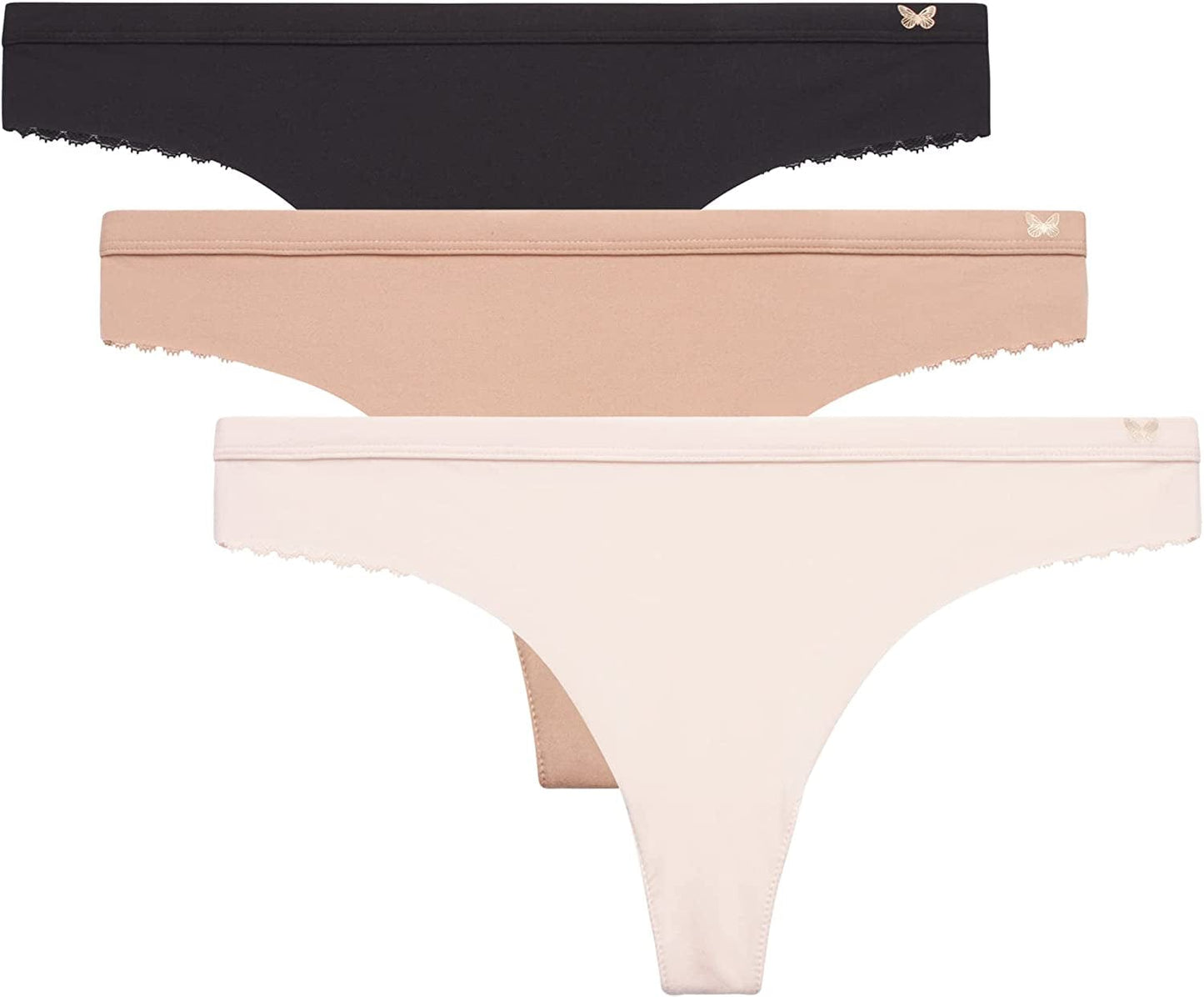 Jessica Simpson Women'S Underwear - 3 Pack Microfiber Lace Thong Panties (S-XL) Black/Pearl Black/Dolce / Medium