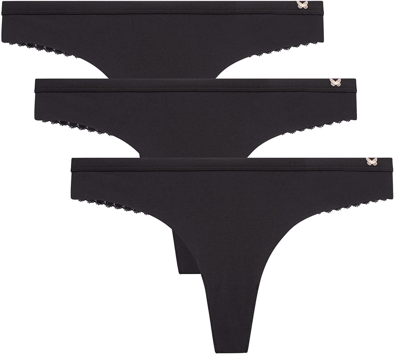 Jessica Simpson Women'S Underwear - 3 Pack Microfiber Lace Thong Panties (S-XL) Black/Black/Black / Large