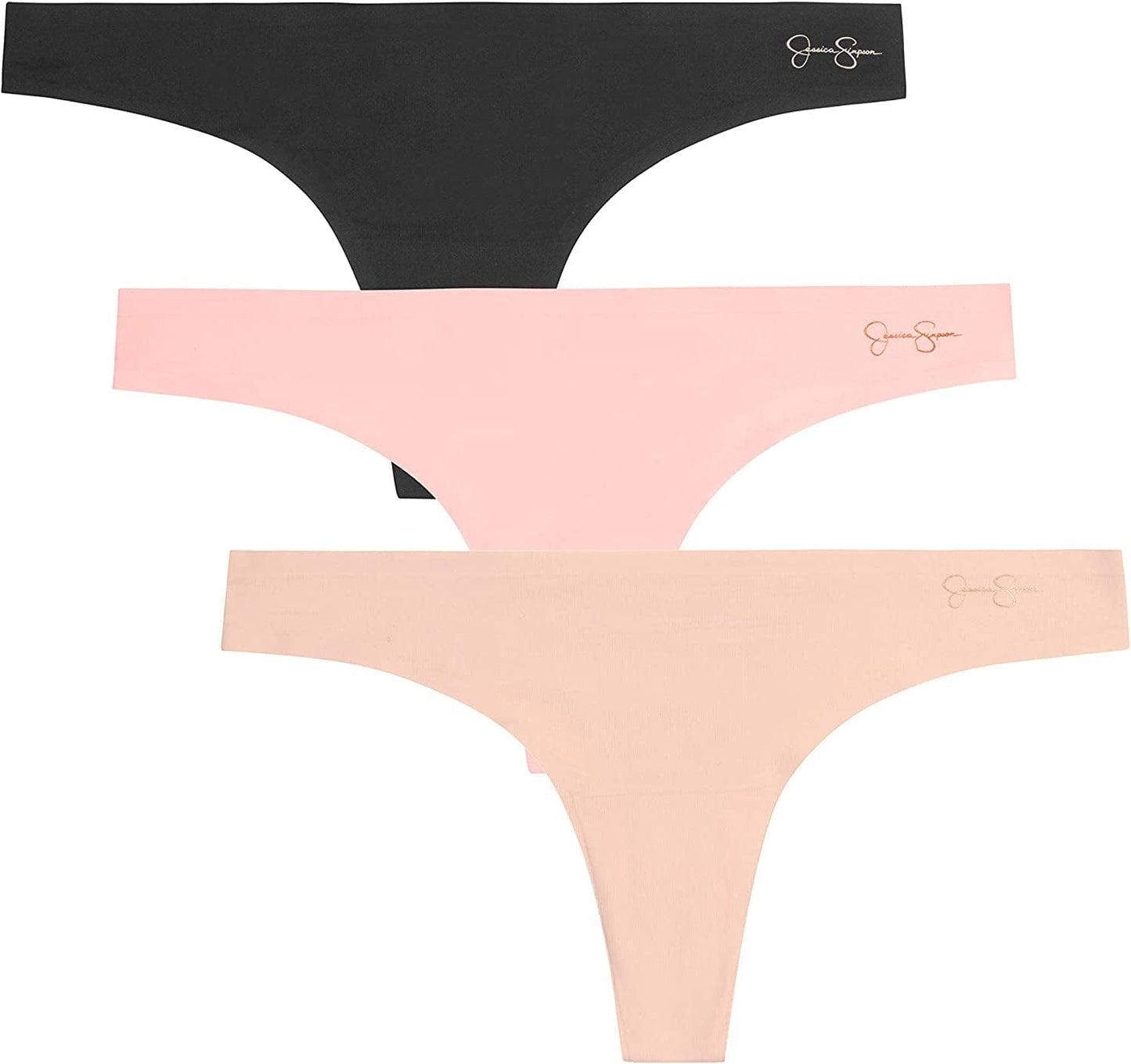 Jessica Simpson Women'S Underwear - 3 Pack Microfiber Lace Thong Panties (S-XL) Rose/Pink/Black / Small