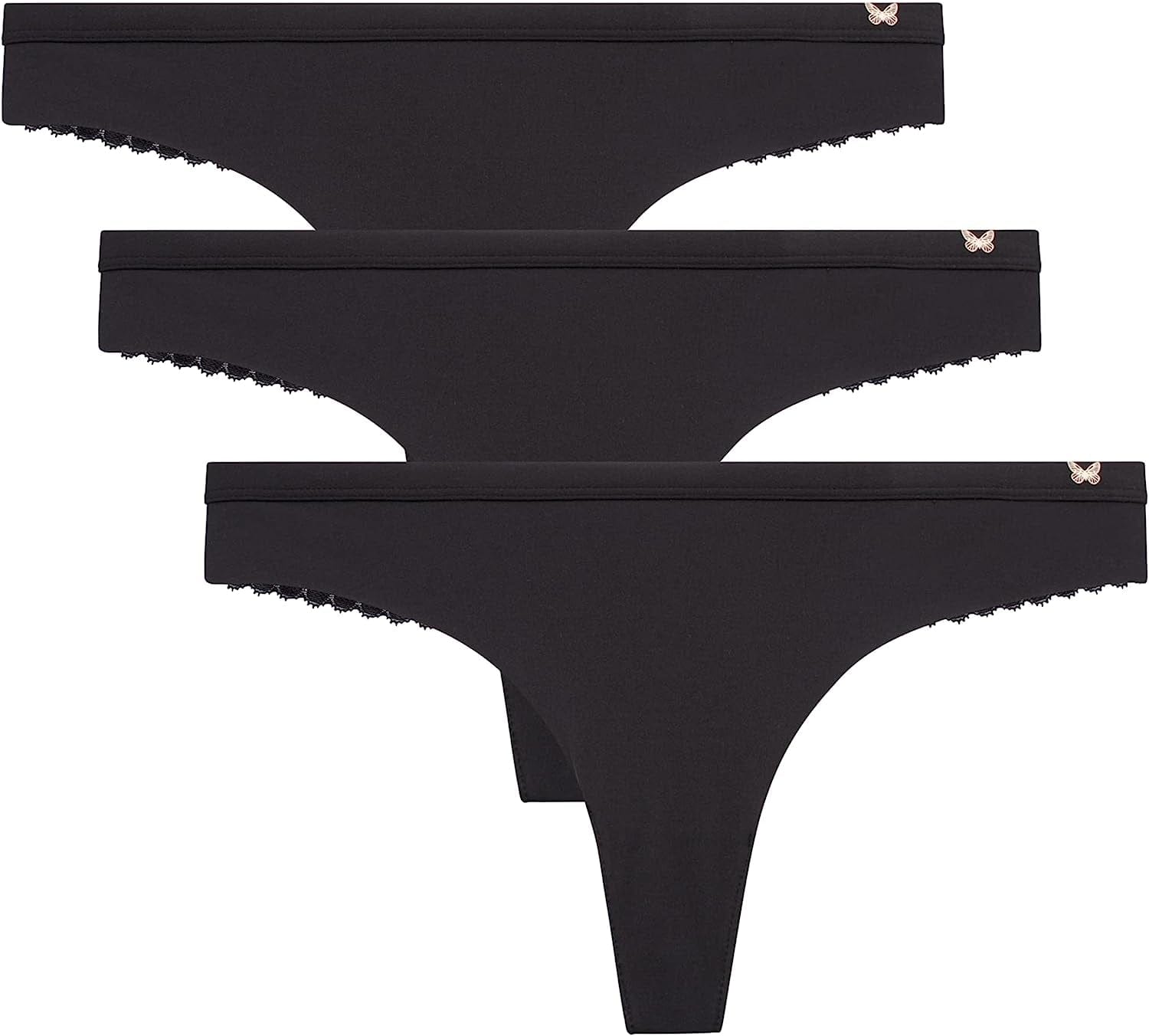 Jessica Simpson Women'S Underwear - 3 Pack Microfiber Lace Thong Panties (S-XL) Black/Black/Black / Small