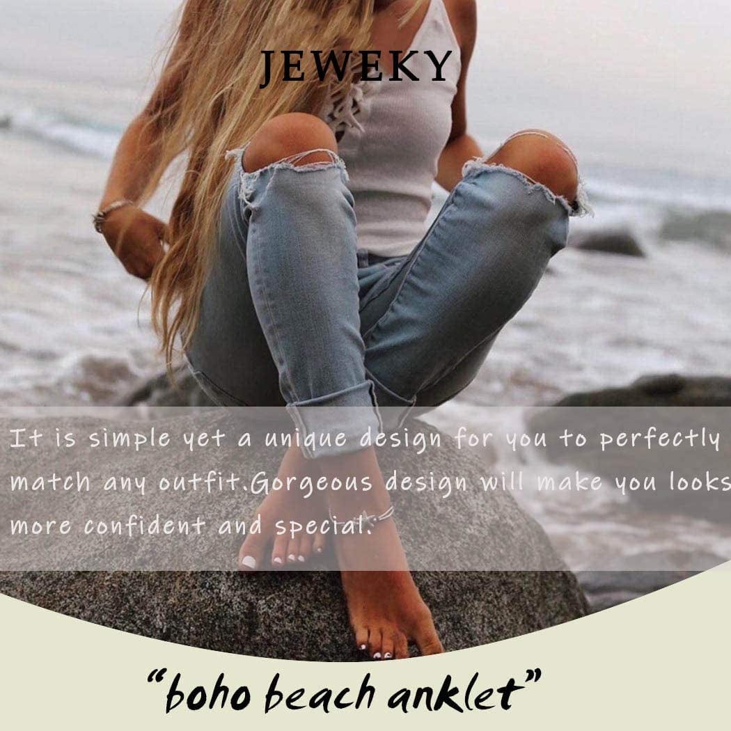 Jeweky Boho Layered Crystal Anklets Silver Rhinestone Ankle Bracelets Chain Beach Foot Jewelry for Women and Girls Apparel & Accessories > Jewelry > Anklets Jeweky