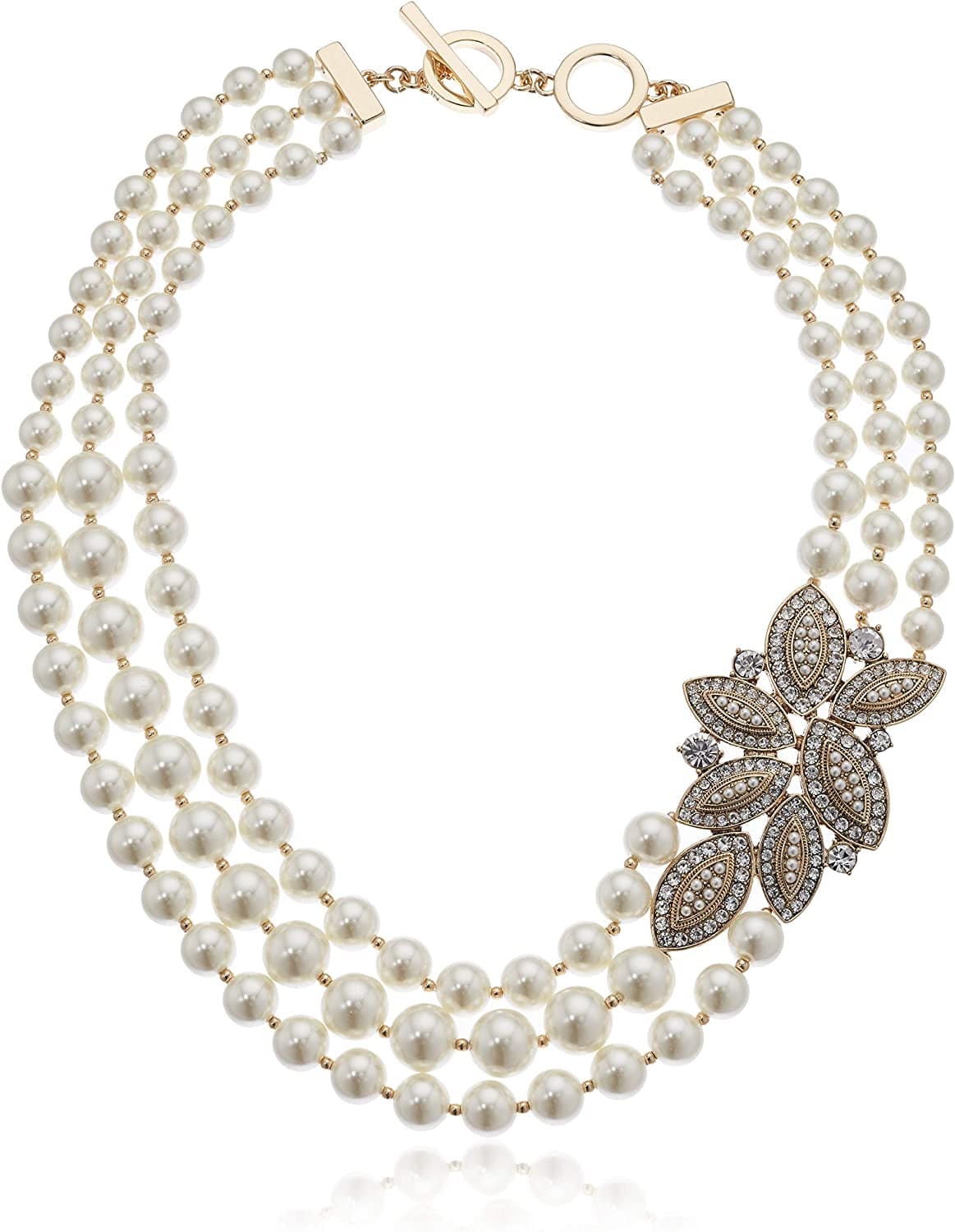 Jewellery Gold/ White / Women's Gold-Tone Blanc Pearl Torsade Strand Necklace